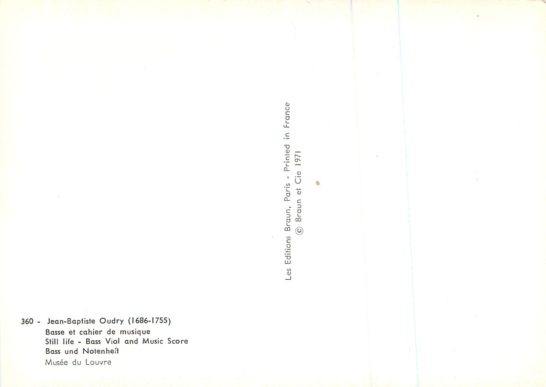 CPM Jean Baptiste Oudry (1686 1755) Basse et Cahier Musique — Verso