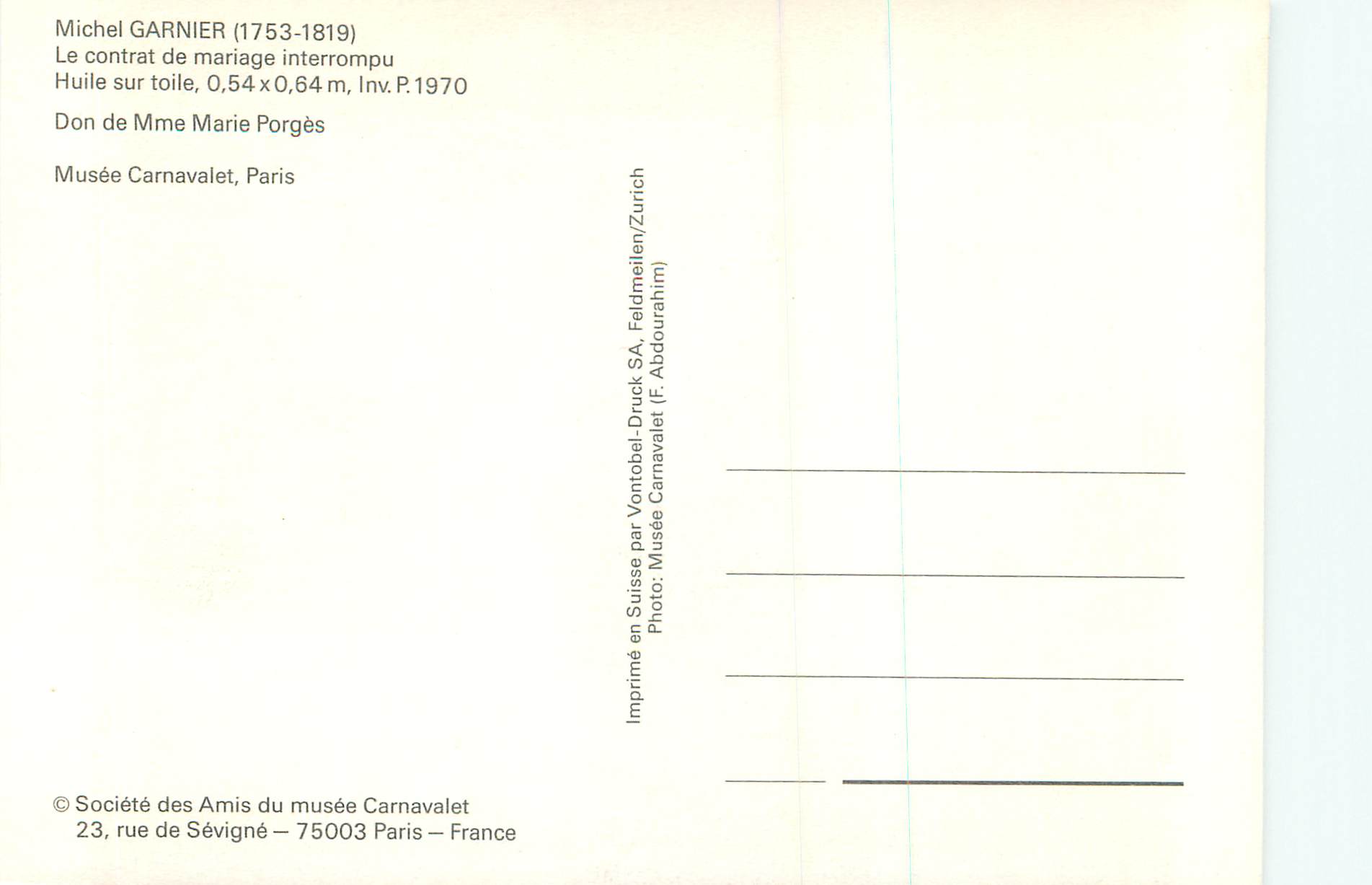CPM Musee Carnavalet Paris Michel Garnier (1753 1819) — Verso