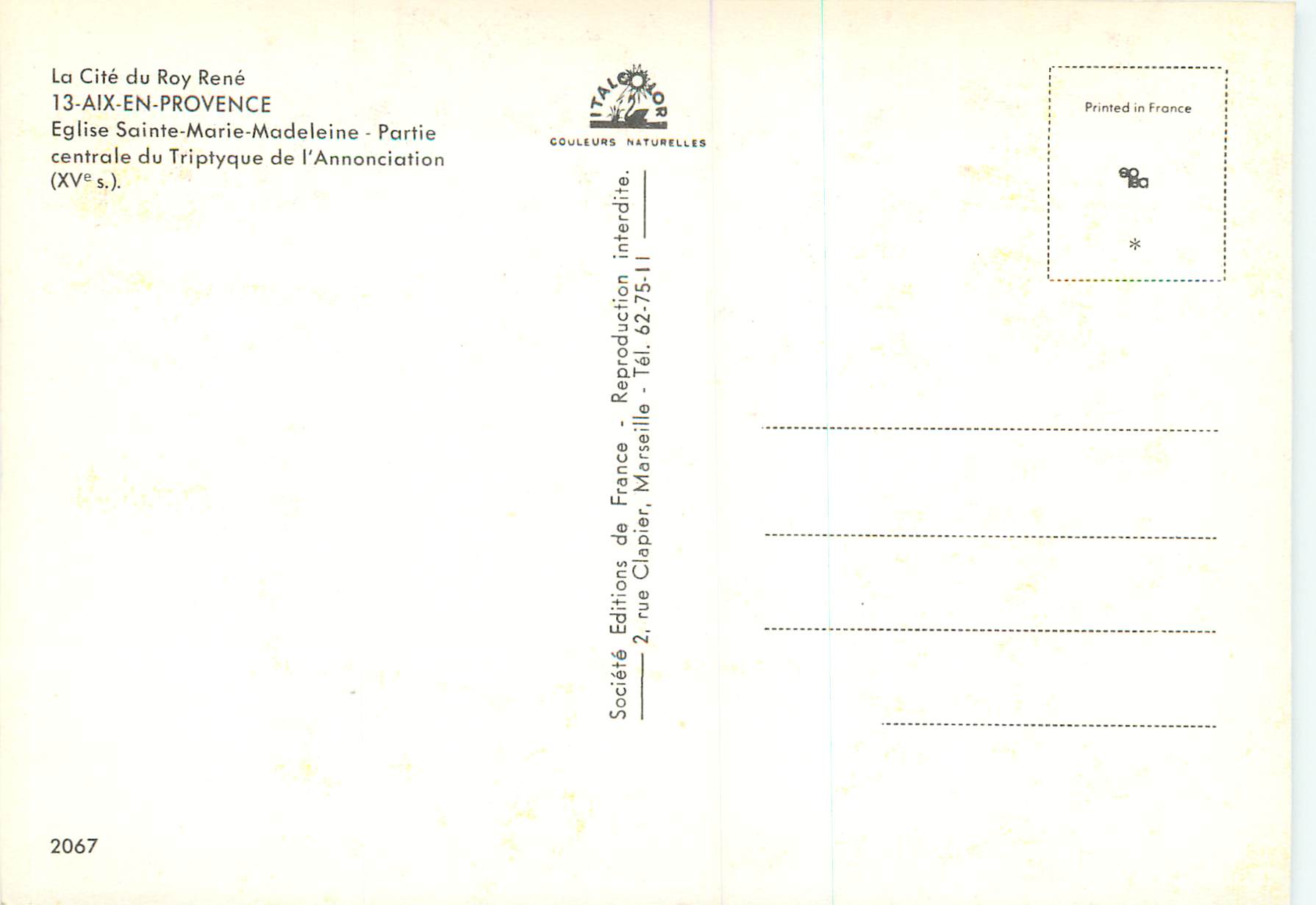 Annonciation — Partie centrale du triptyque — Société Éditions de France — Verso