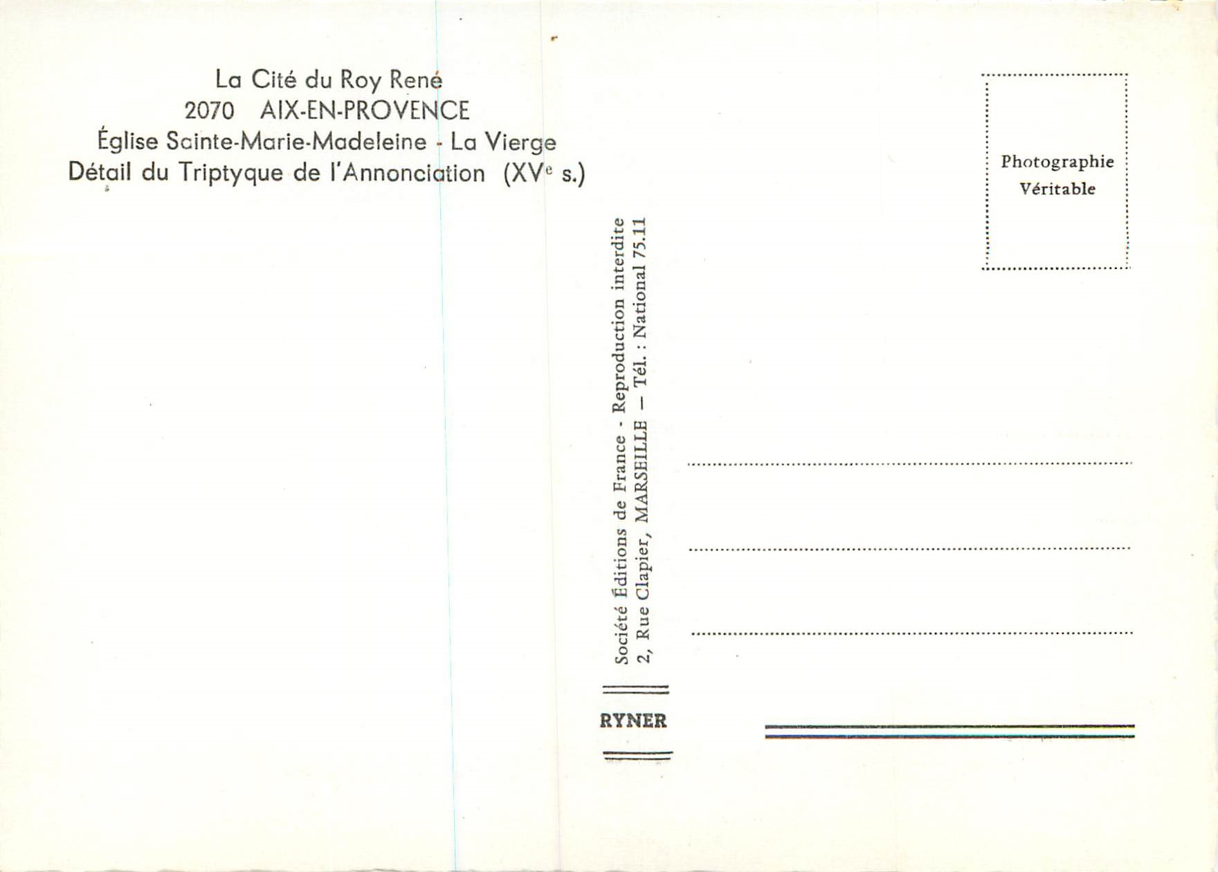 Église Sainte-Marie-Madeleine — Détail du triptyque de l'Annonciation — Société du Roy René — Verso