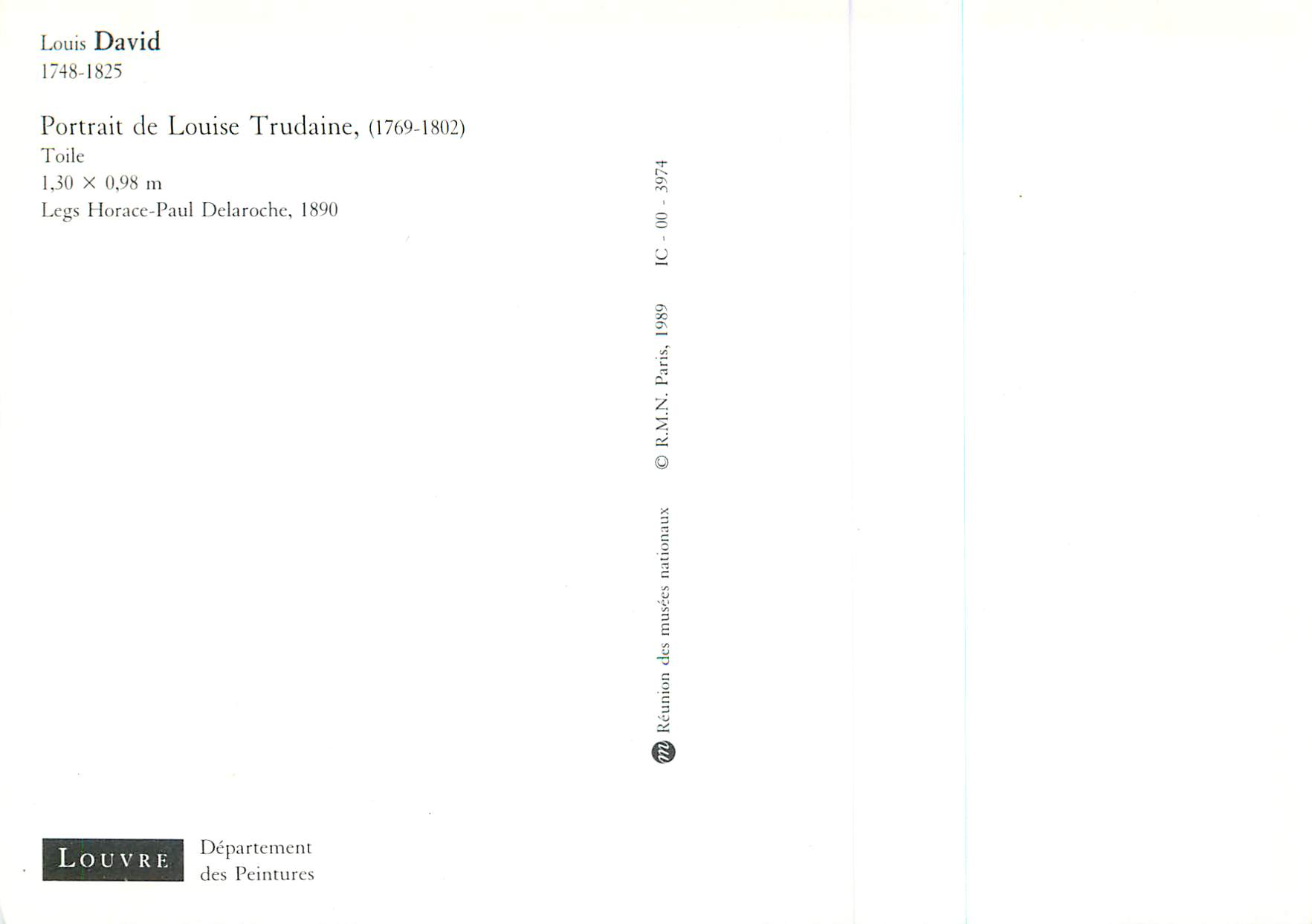 CPM Louvre Portrait de Louise Trudaine (1769 1802) Toile Louis David 1748 1825 — Verso