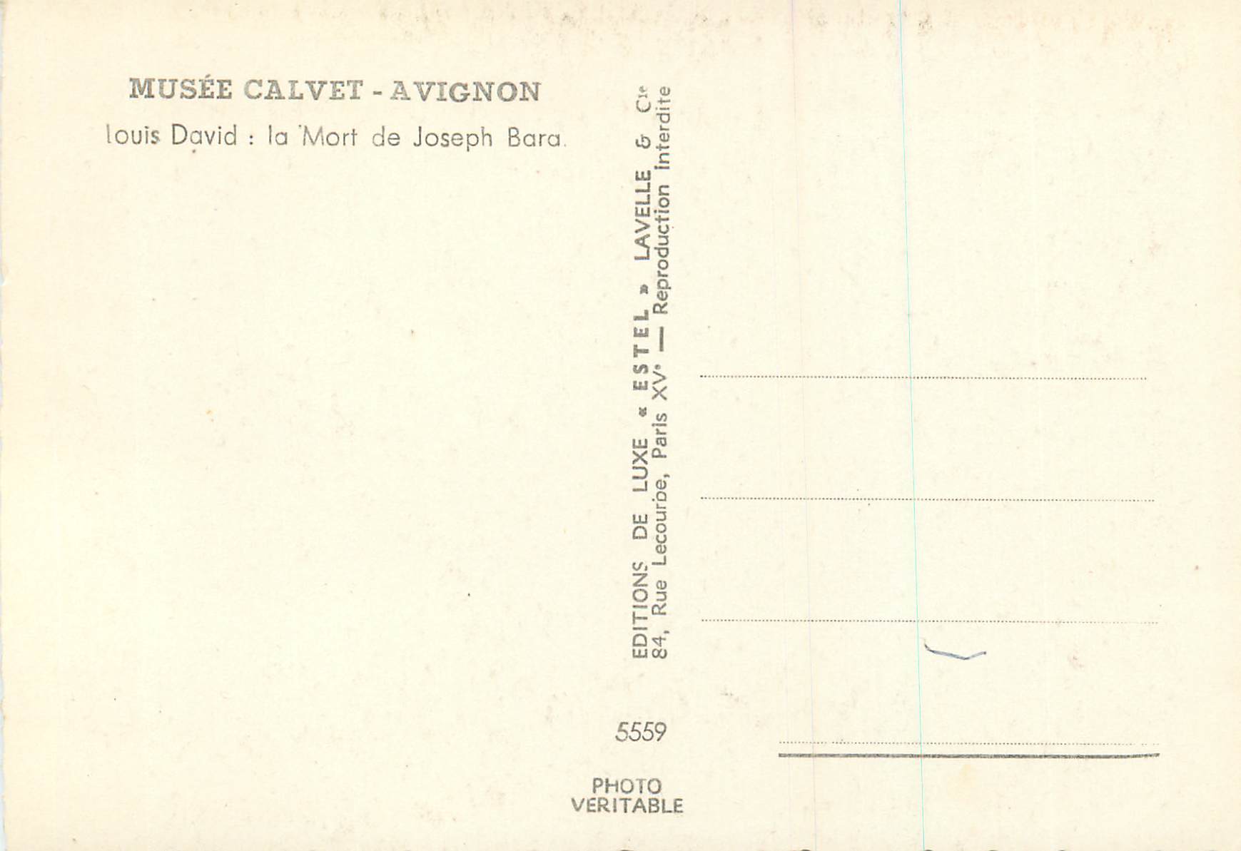 CPM Avignon Musee Calvet Louis David la Mort de Joseph Bara — Rückseite