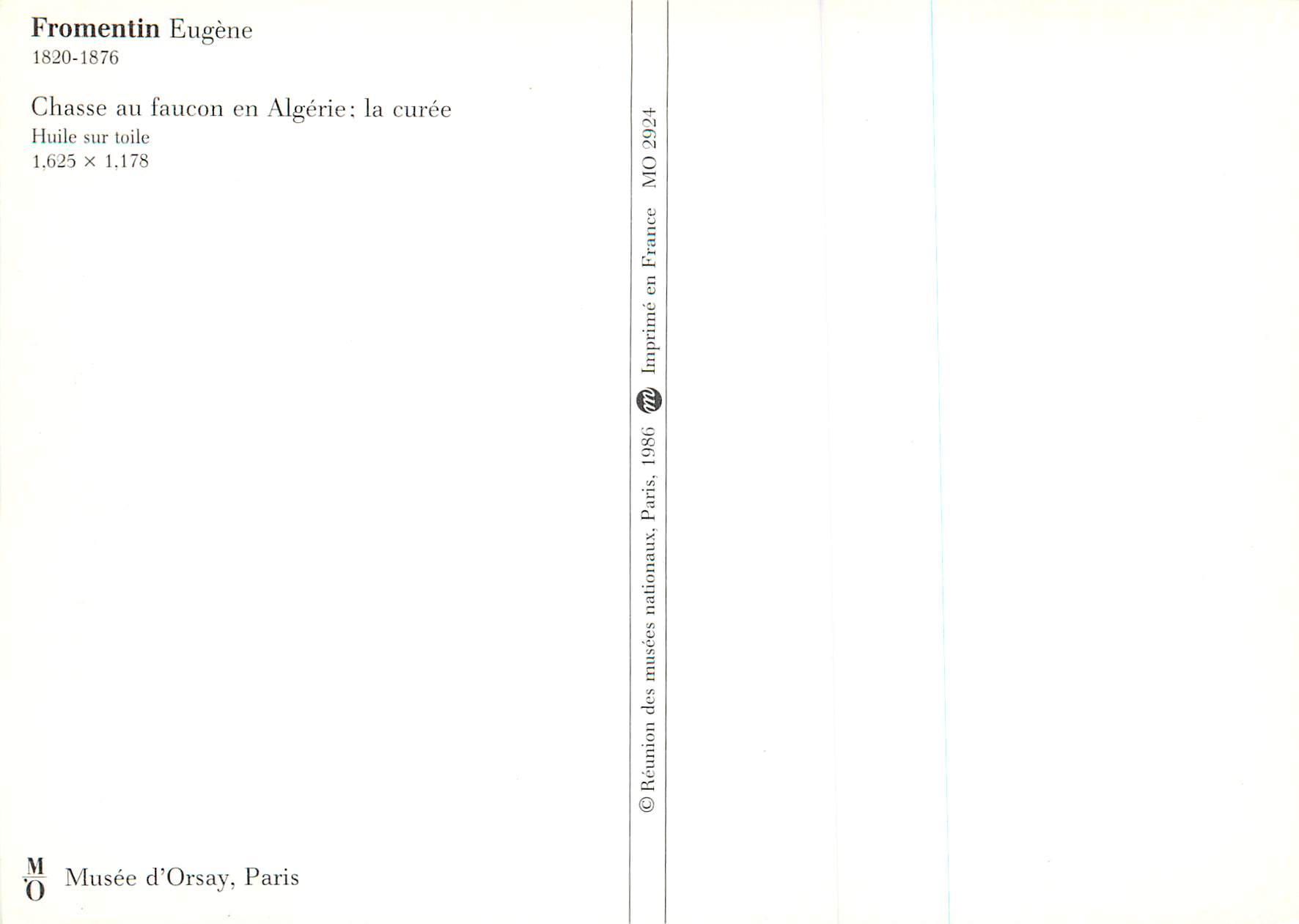CPM Musee d'Orsay Paris Fromentin Eugene 1820 1876 Chasse au Faucon en Algerie la Curee Huile sur Toile — Back