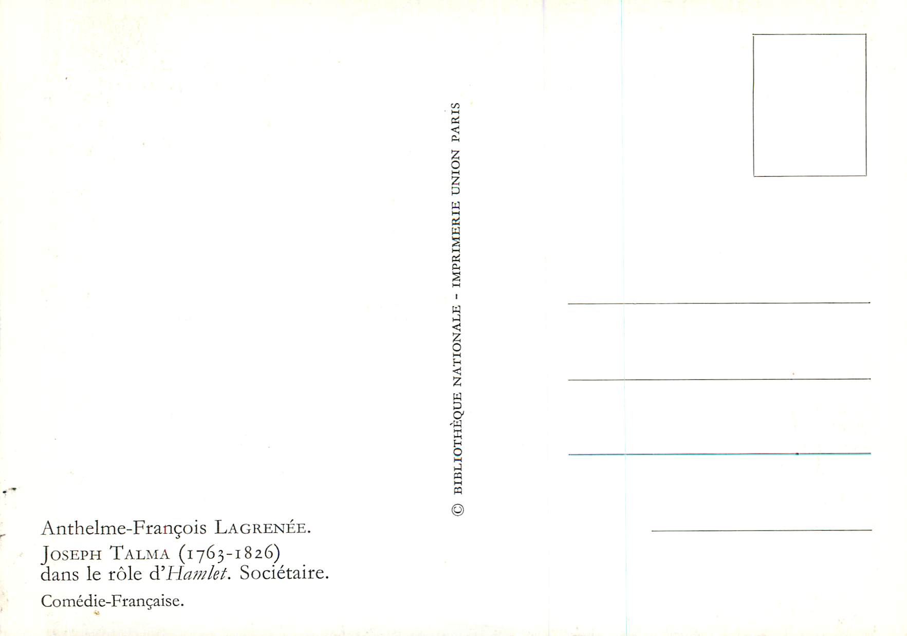 CPM Comedie Francaise Anthelme Francois Lagrenee Joseph Talma (1763 1836) — Verso