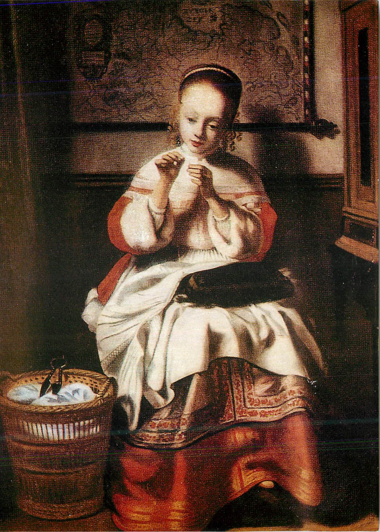 CPM Wiechmann Bildkarten Nicolaes Maes (1632 1693) Die Junge Natherin La Jeune Couturiere