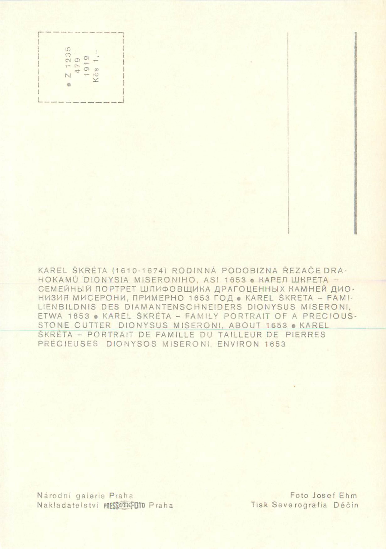 CPM Nakladatelstvi Praha Narodni Galerie Praha Portrait de Famille du Tailleur de Pierres Precieuses Dionysos Miseroni E — Verso