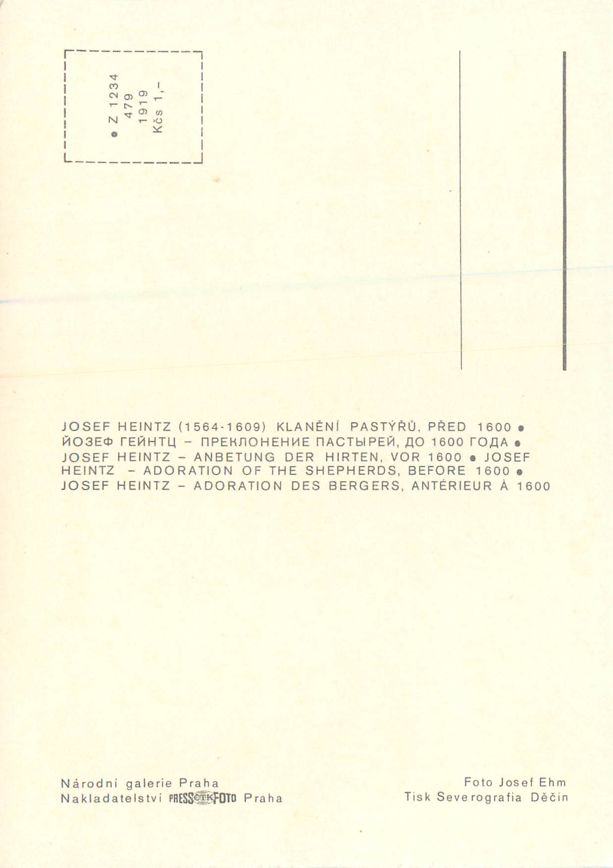 CPM Nakladatelstvi Praha Narodni Galerie Praha Adoration des Bergers Anterieur a 1600 — Verso