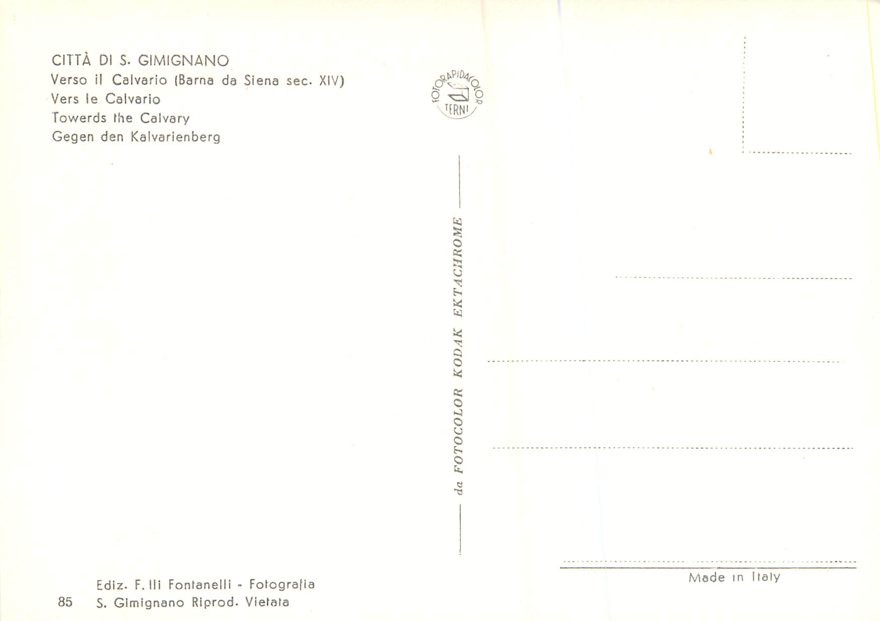 CPM Citta di S Gimignano Vers le Calvario — Rückseite