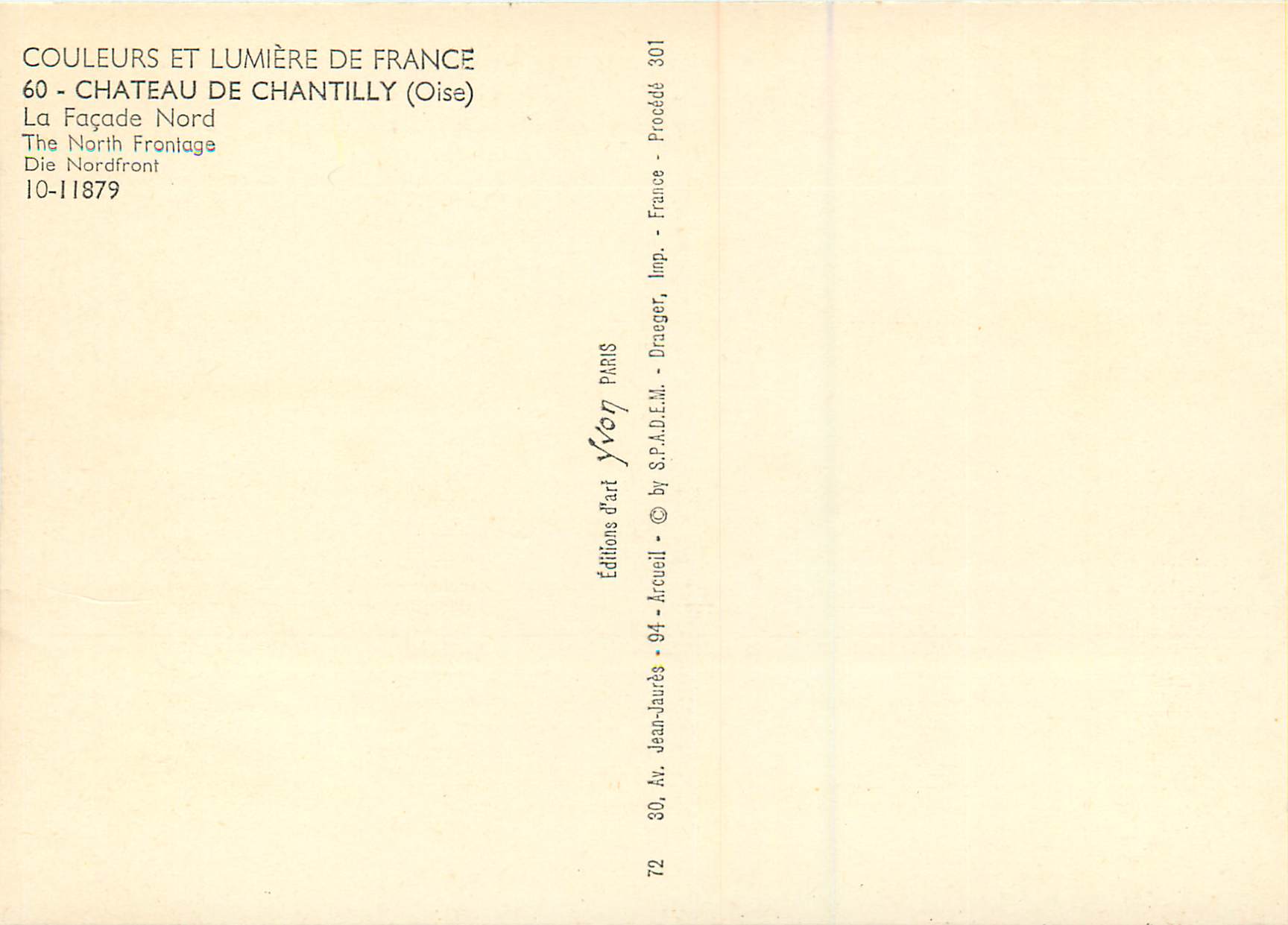 Château de Chantilly — Façade Nord — Éditions d'Art Arcueil — Reverso