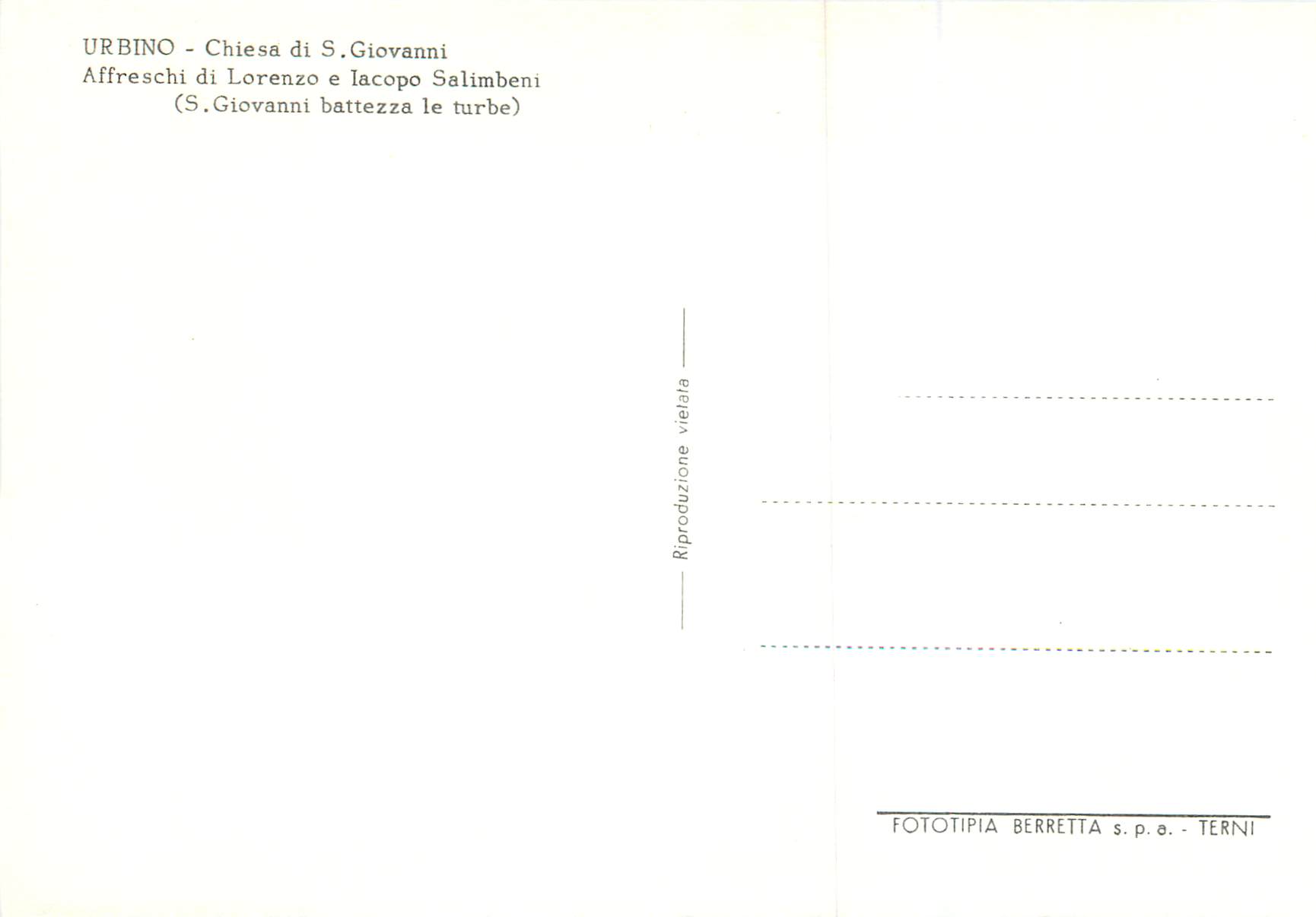 CPM Urbino Chiesa di S Giovanni Affreschi di Lorenzo e Iacopo Salimbeni — Rückseite