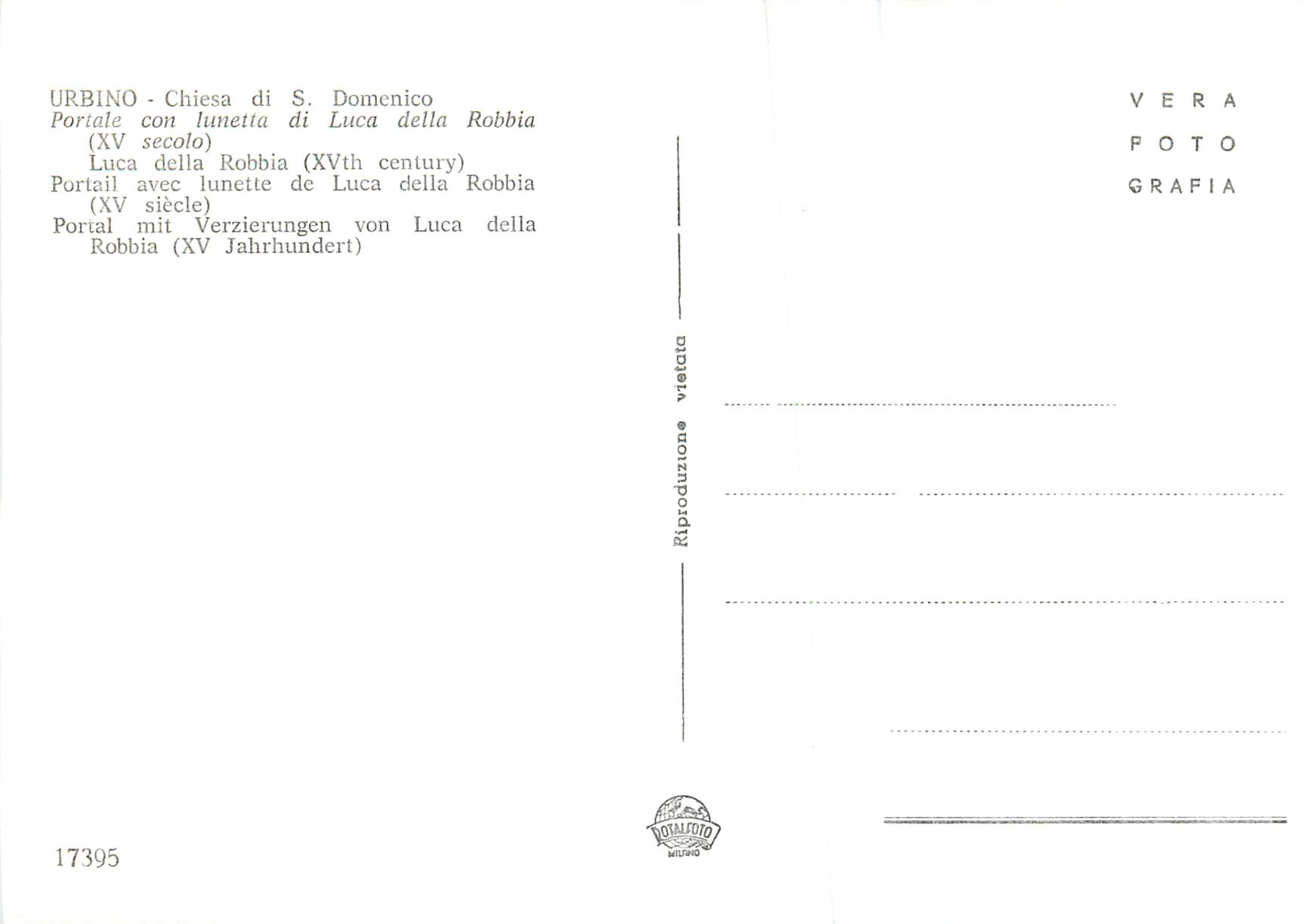 CPM Urbino St Dominique Portail avec Lunette de Luca della Robbia (XV Siecle) — Rückseite
