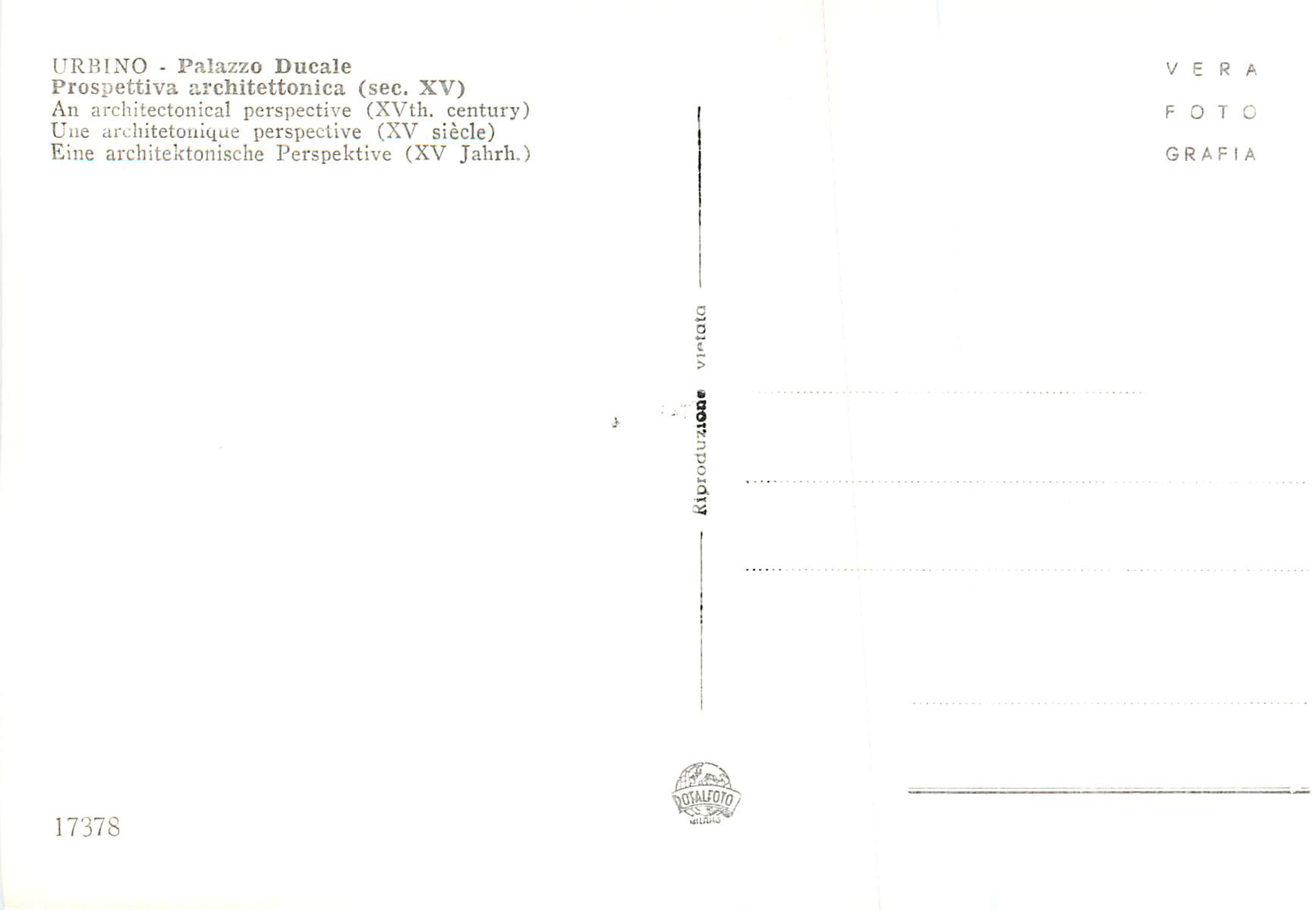 CPM Urbino Palazzo Ducale Une Architetonique Perspective (XV Siecle) — Rückseite