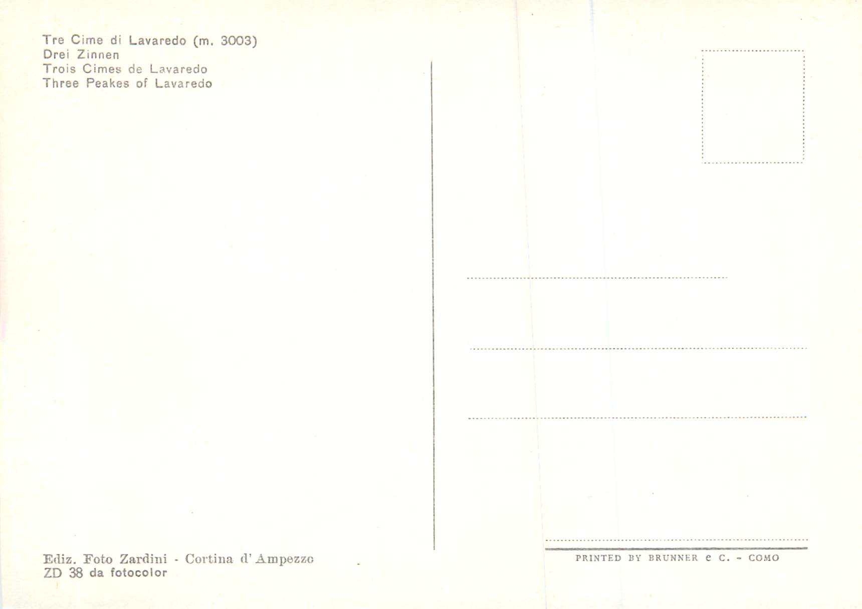 CPM Trois Cimes de Lavaredo (m 3003) Drei Zinnen — Rückseite
