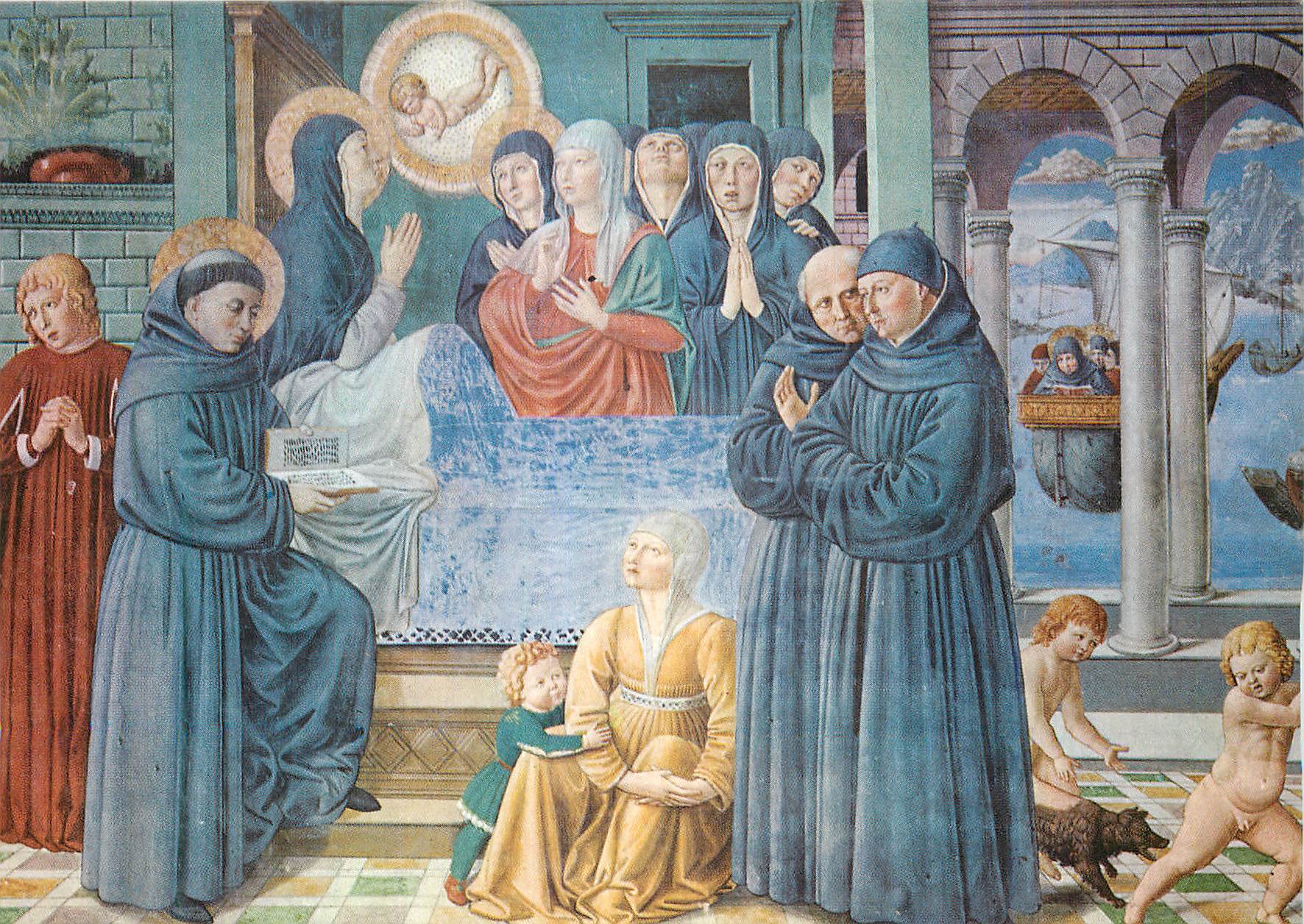 CPM S Gimignano Chiesa S Agostino Mort de Ste Monique (Bs Gozzoli 1465)