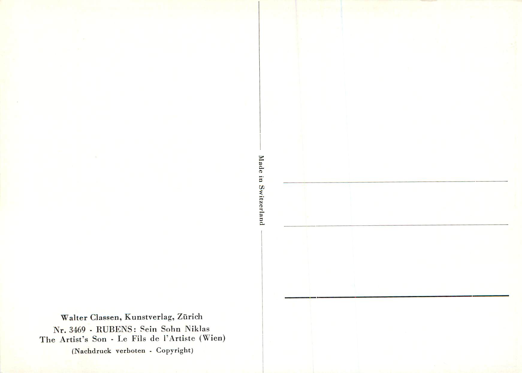 CPM Le Fils de l'Artiste (Wien) Walter Classen Kunstverlag Zurich Rubens Sein Sohn Niklas — Rückseite
