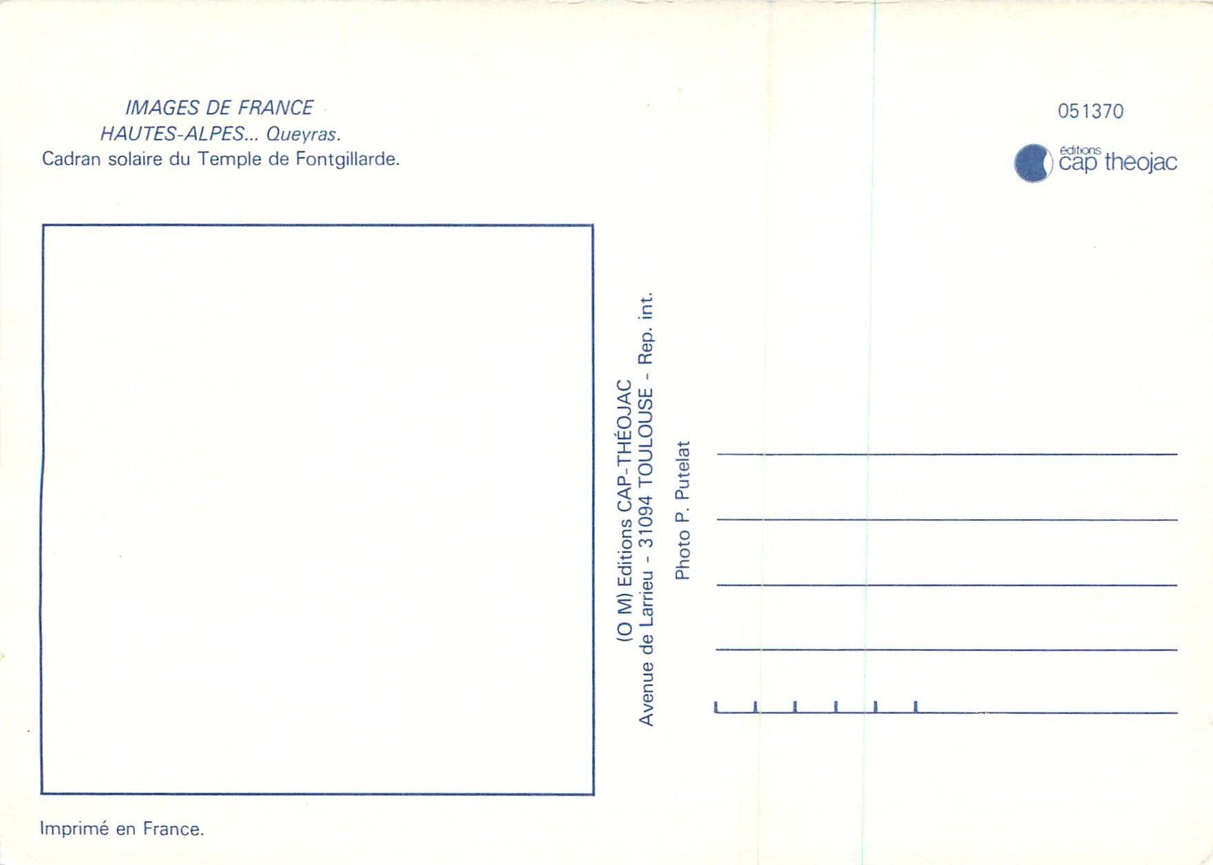CPM Hautes Alpes Queyras Images de France — Verso