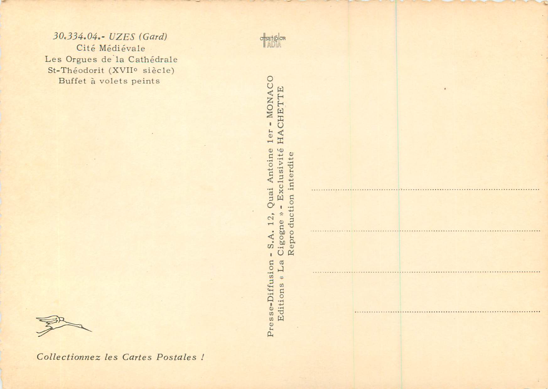 CPM Uzes (Gard) Cite Medievale les Orgues de la Cathedrale — Rückseite