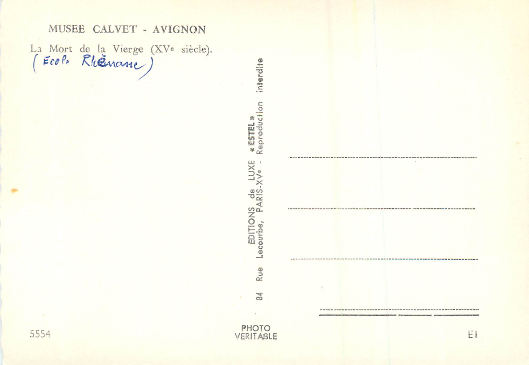 CPM Musee Calvet Avignon la Mort de la Vierge (XVe siecle) — Rückseite