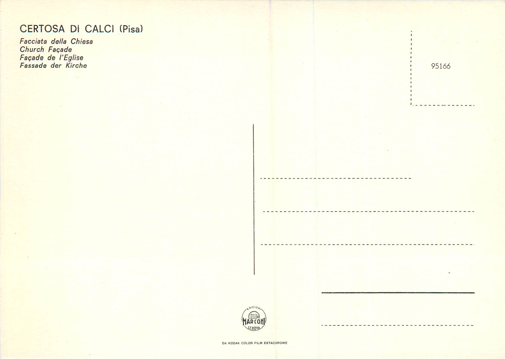 CPM Certosa Di Calci (Pisa) Facade de l'Eglise — Rückseite
