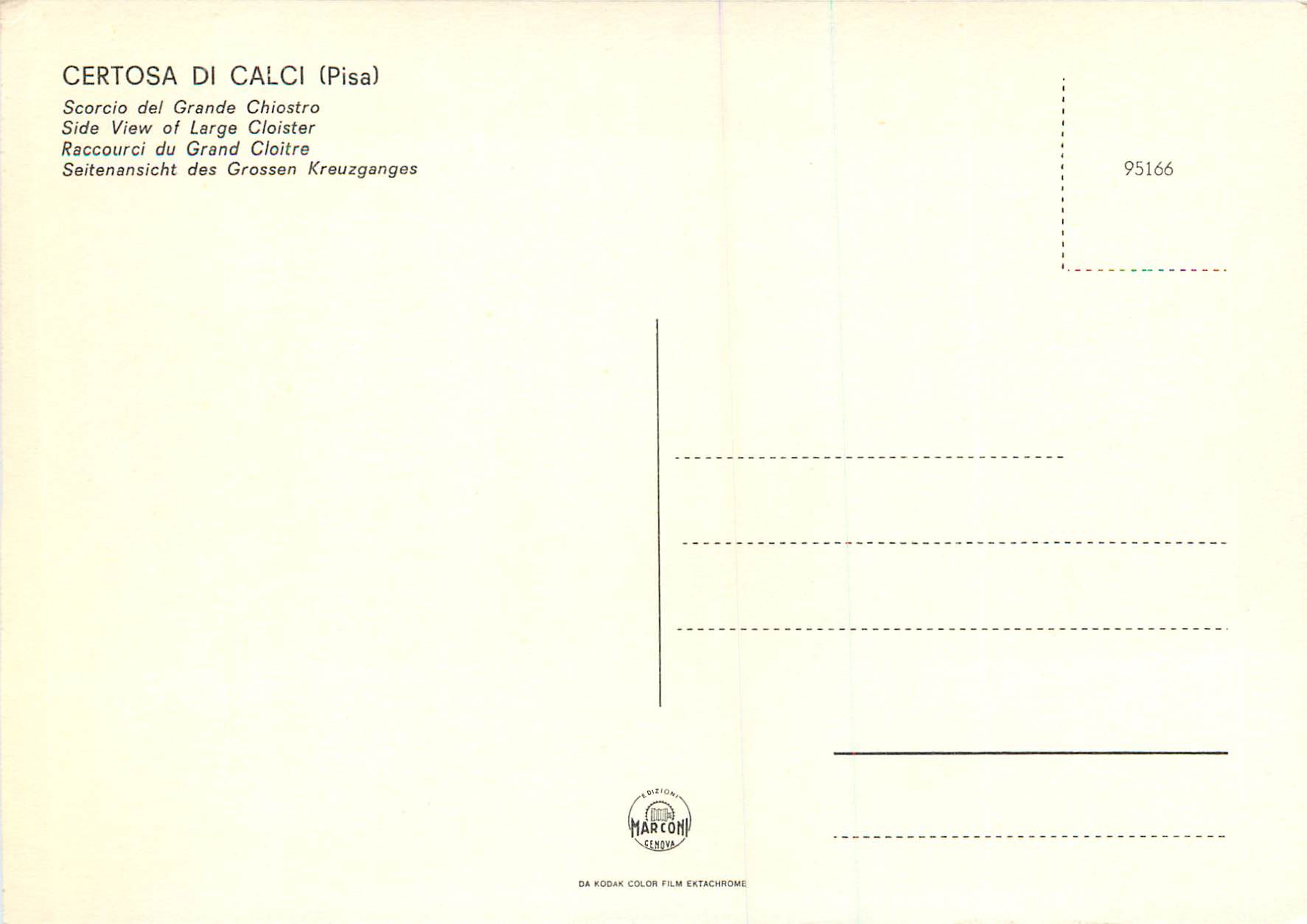 CPM Certosa Di Calci (Pisa) Raccourci du Grand Cloitre  — Rückseite