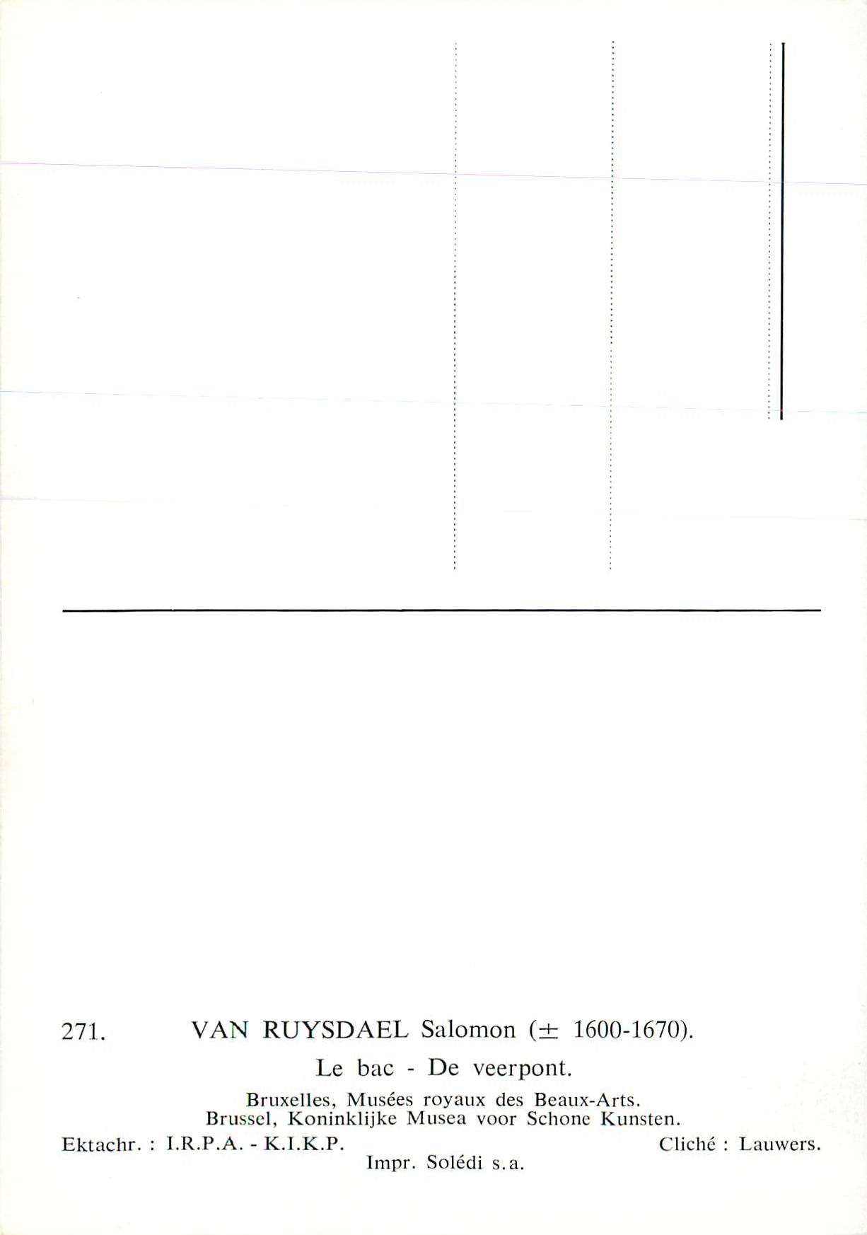 Le bac - De veerpont — Van Ruysdael Salomon (±1600-1670) — Impr. Solédi s.a. — Rückseite