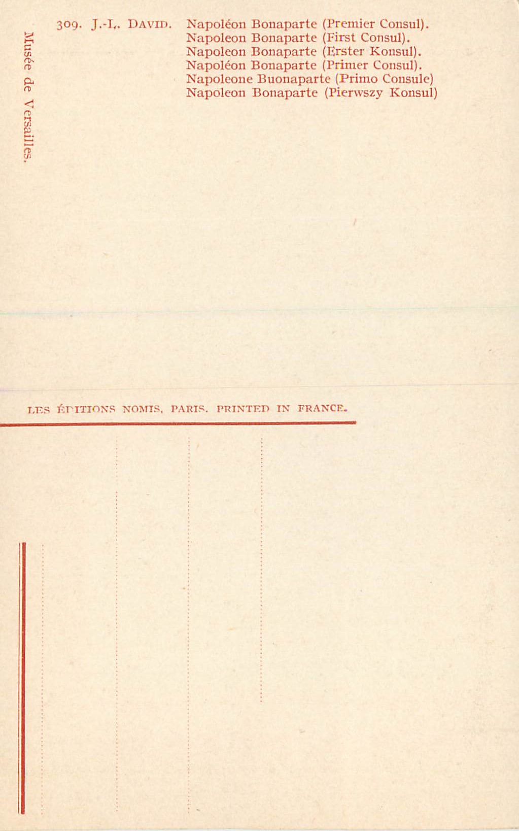 CPM Musee de Versailles J L David Napoleon Bonaparte (Premier Consul) — Rückseite