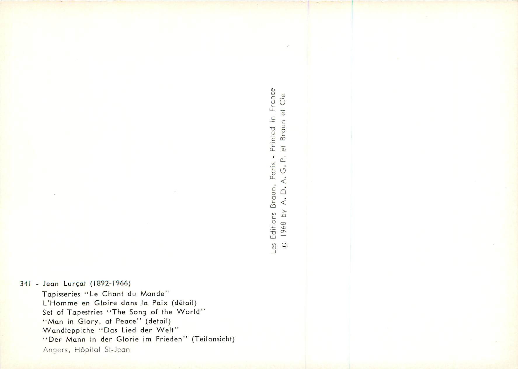 CPM Angers Hopital St Jean Jean Lurcat (1892 1966) Tapisseries le Chant du Monde — Verso