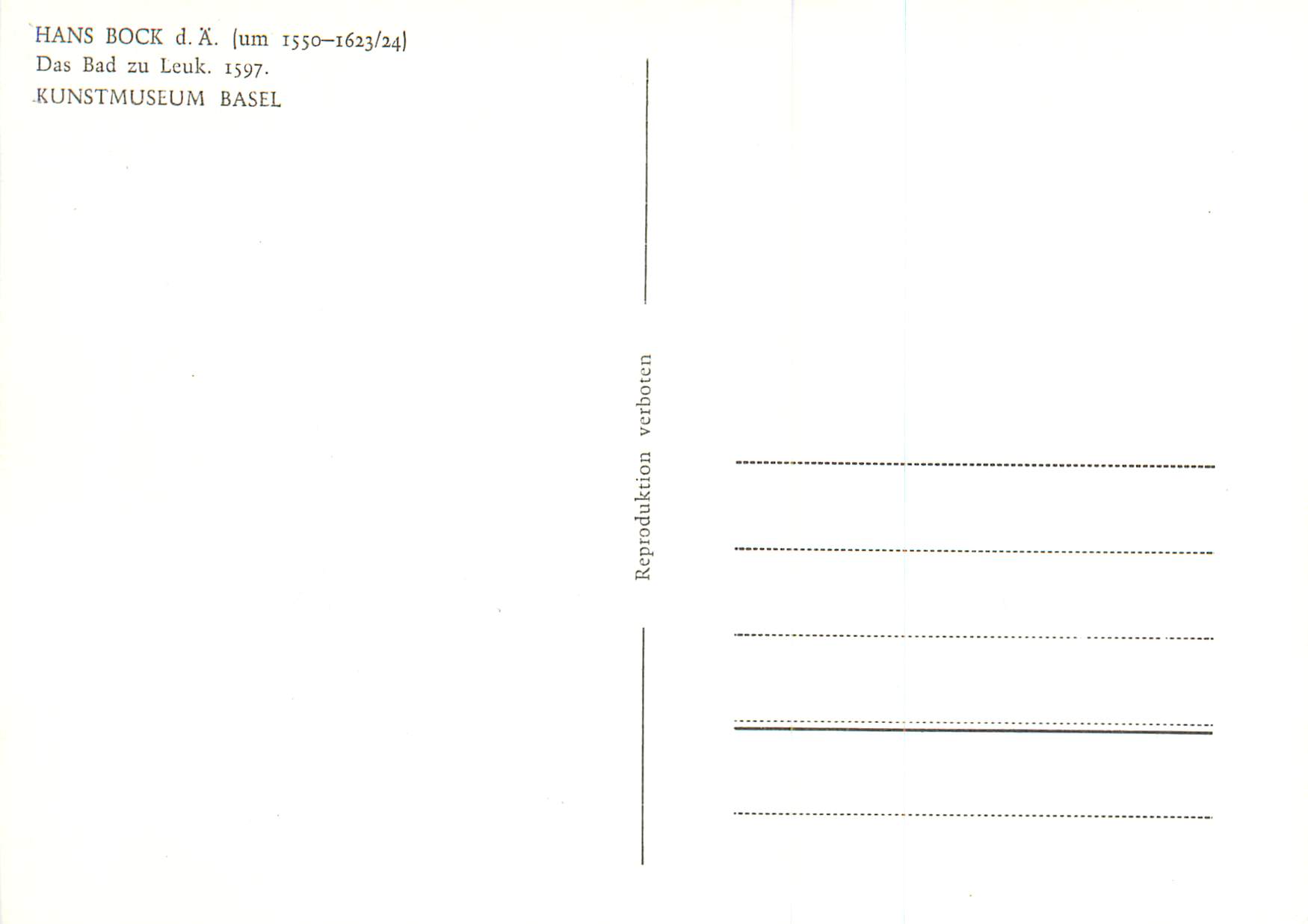 CPM Hans Bock Das Bad Zu Leuk Kunstmuseum Basel — Verso