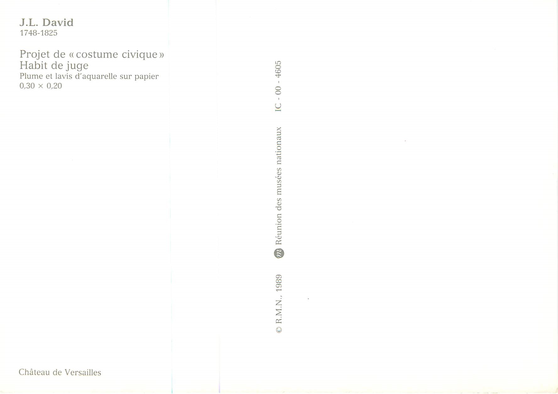 CPM Chateau de Versailles J L David 1748 1825 Projet de Costume Civique Habit de Juge — Verso