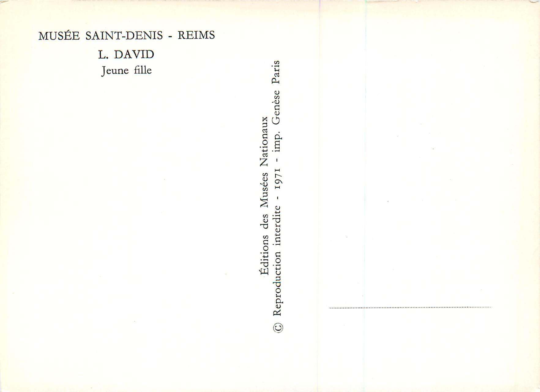 CPM Musee Saint Denis Reims Jeune Fille — Verso