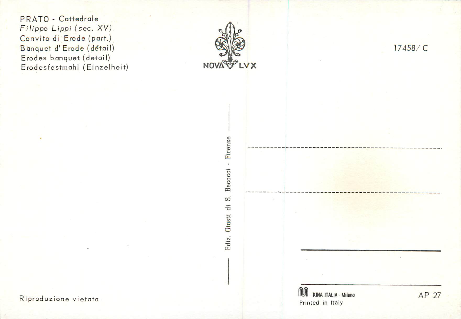 CPM Prato Cattedrale Banquet d'Erode (Detail) — Verso