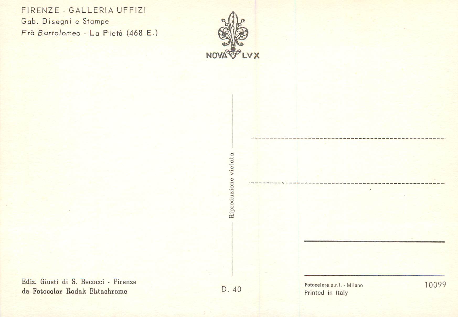 CPM Firenze Galleria Uffizi — Verso