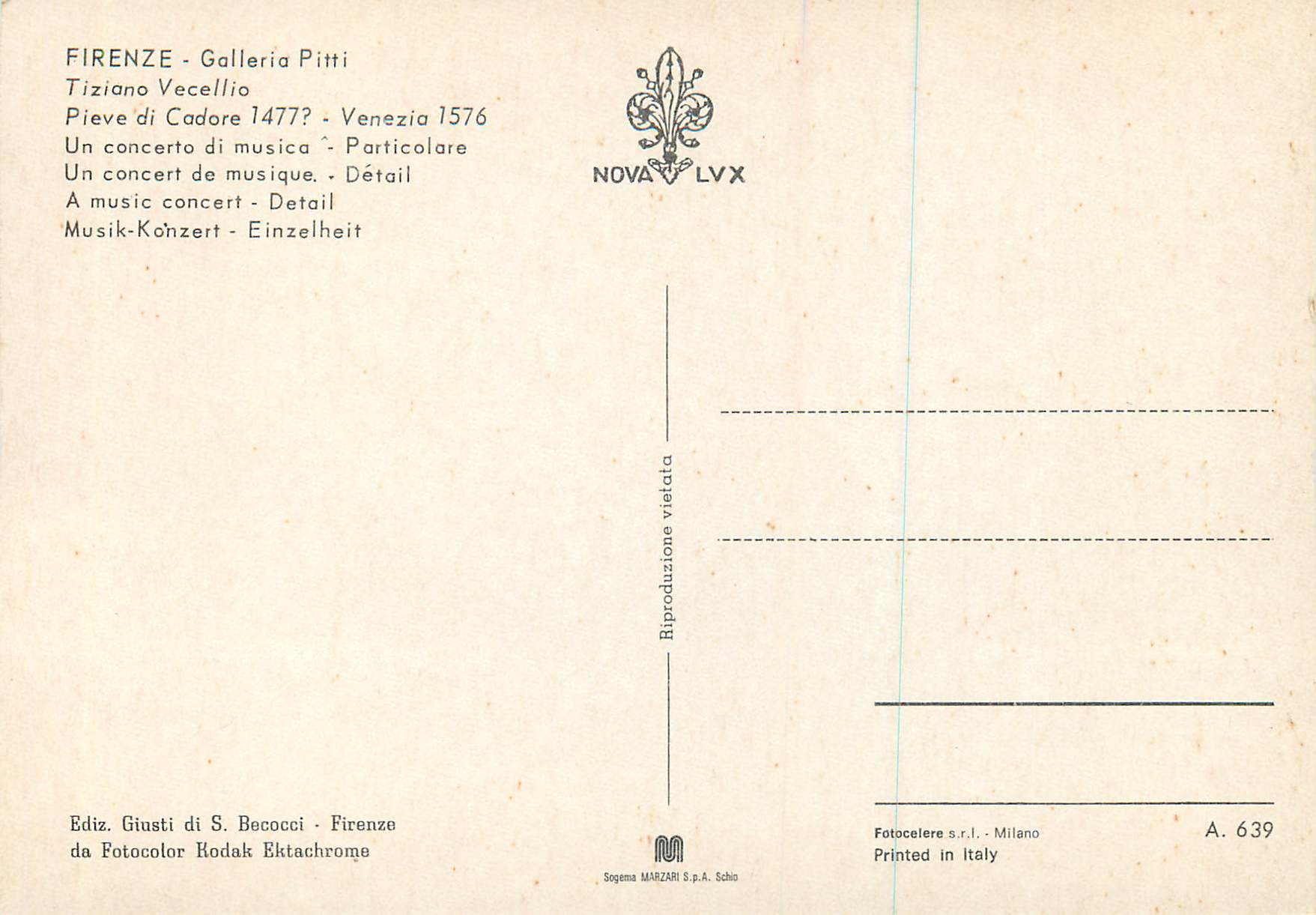 CPM Firenze Galleria Pitti Tiziano Vecellio — Rückseite