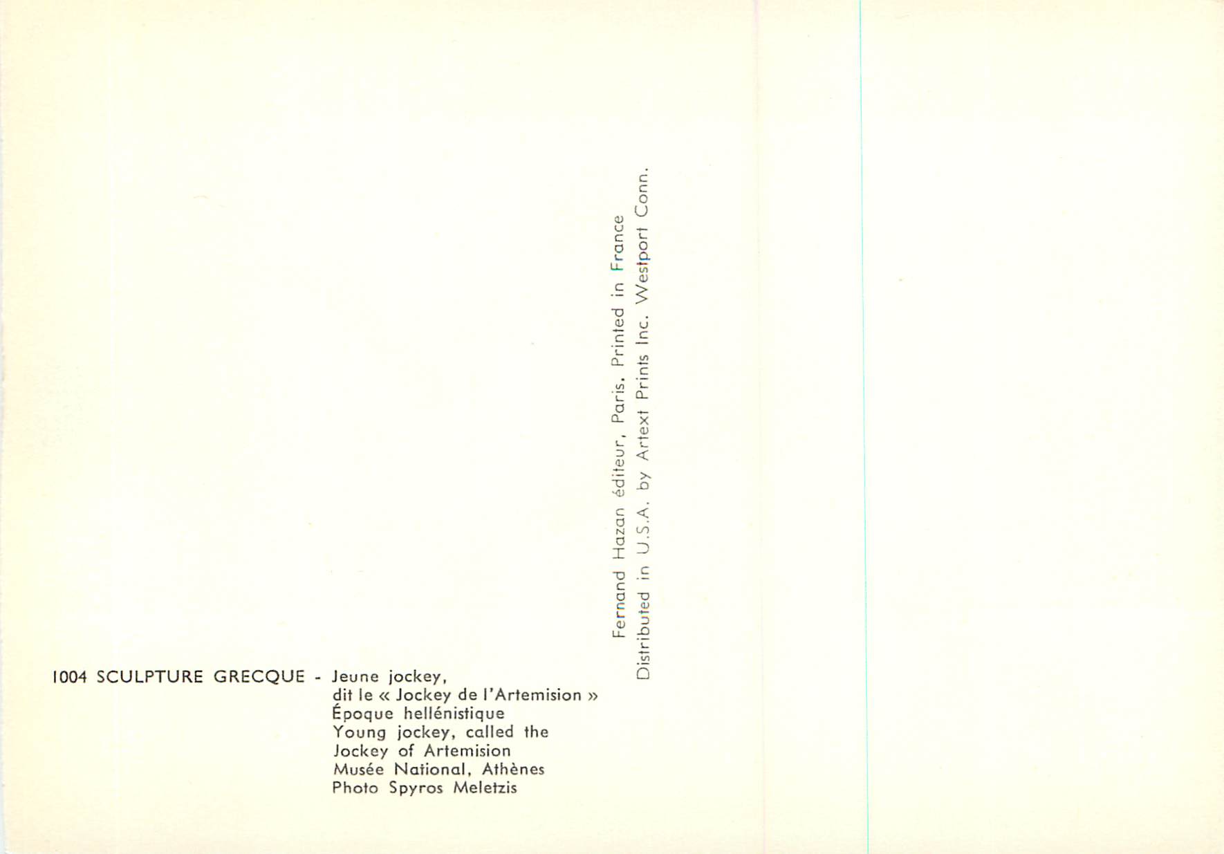 Jeune jockey de l'Artemision — Époque hellénistique — éditeur Artexl Prints Inc. n°1004 — Rückseite