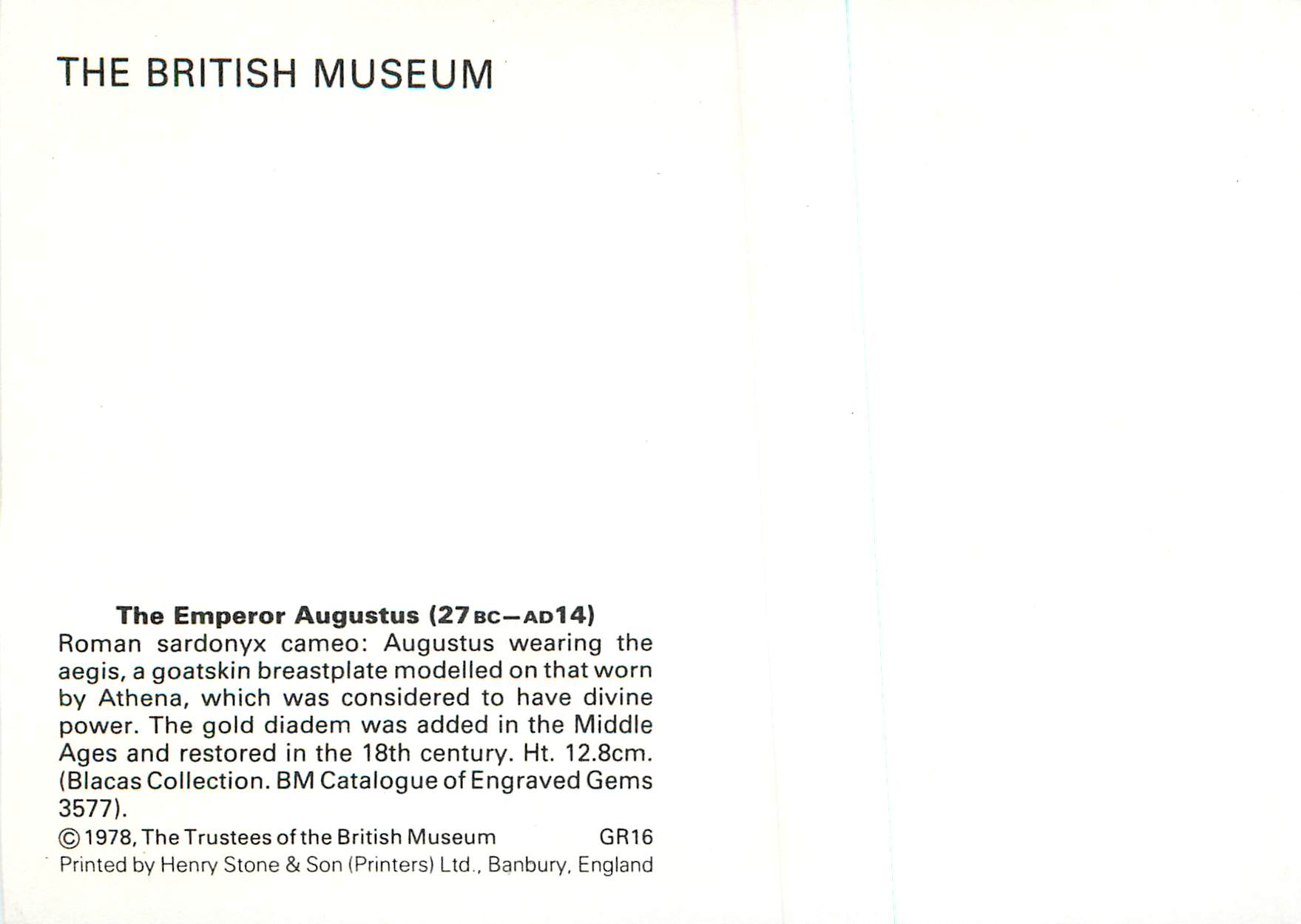 CPM The British Museum the Emperor Augustus Roman Sardonyx Cameo — Rückseite
