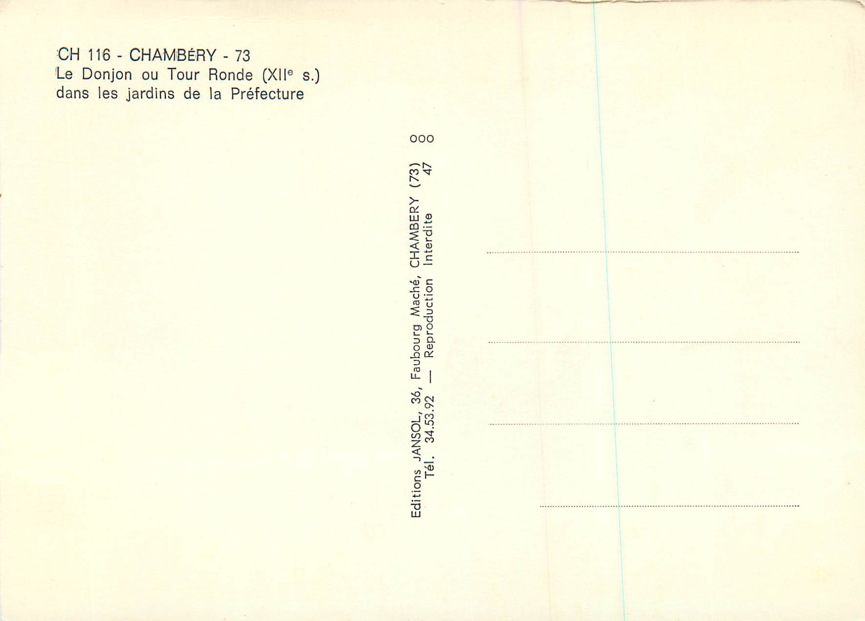 Chambéry — Der Donjon oder Runde Turm (12. Jh.) in den Gärten der Präfektur — Faubourg Maché Editions — Rückseite