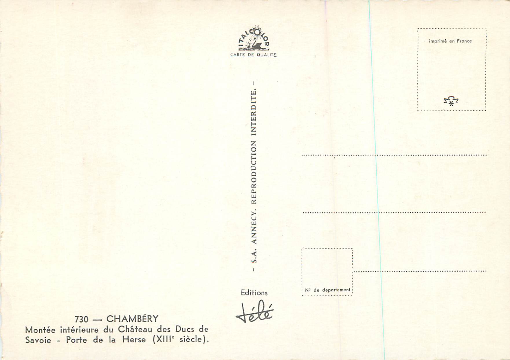 CPM Chambery Montee Interieure du Chateau des Ducs de Savoie — Rückseite
