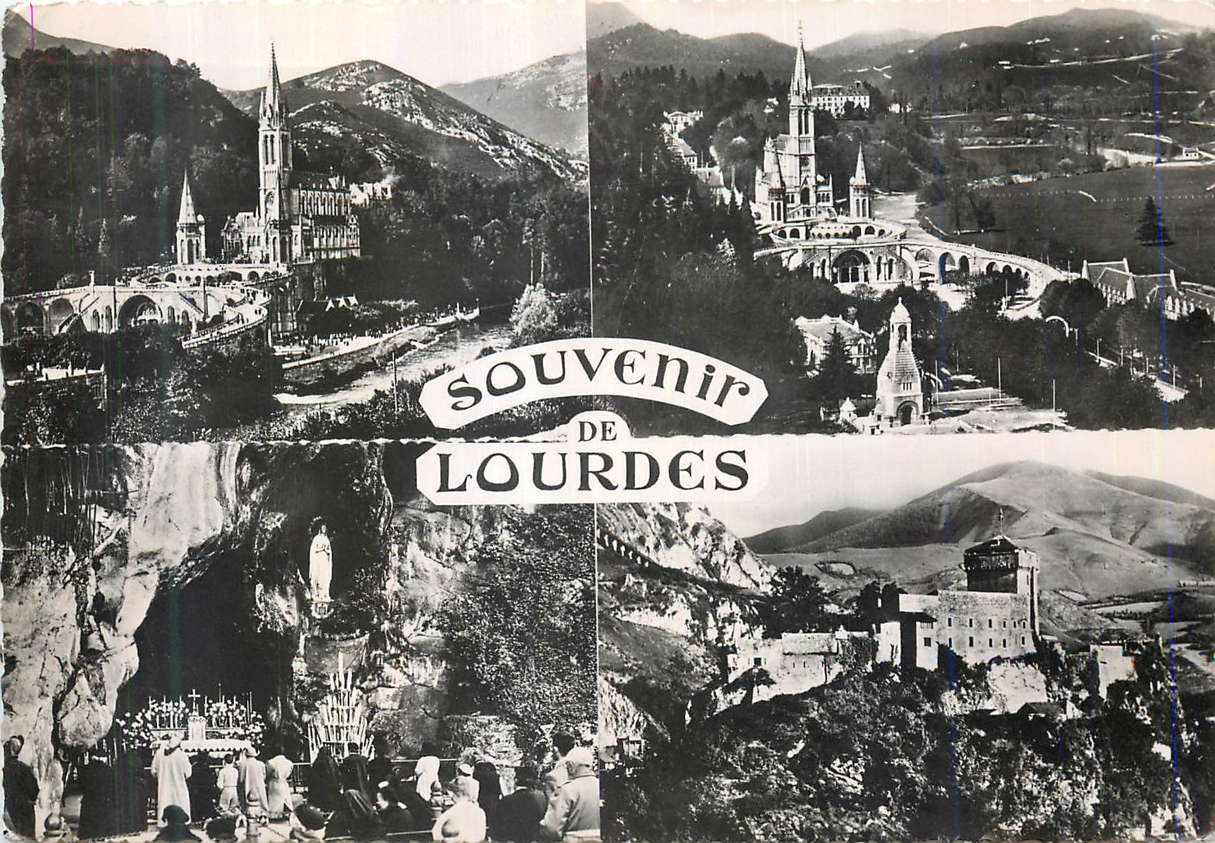 CPM Lourdes La Basilique La Grotte et le Chateau Fort