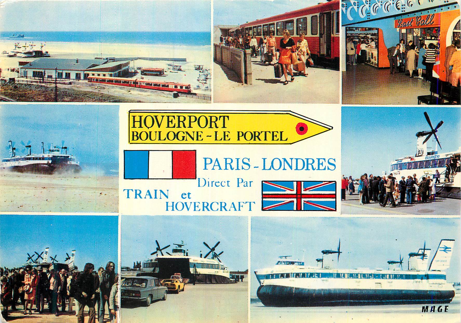 CPM Hoverport Boulogne le Portel (Cote d'Opale France) Paris Londres Direct par Train et hovercraft Bateau