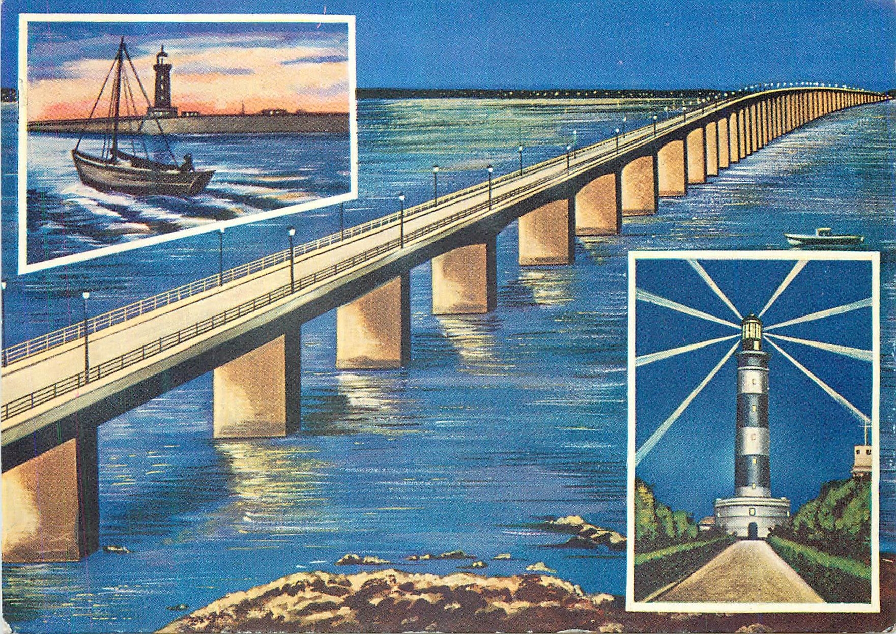 CPM Oleron (Chte Mme) L'Ile Lumineuse La Nuit Le Phare Le Port de la Cotiniere