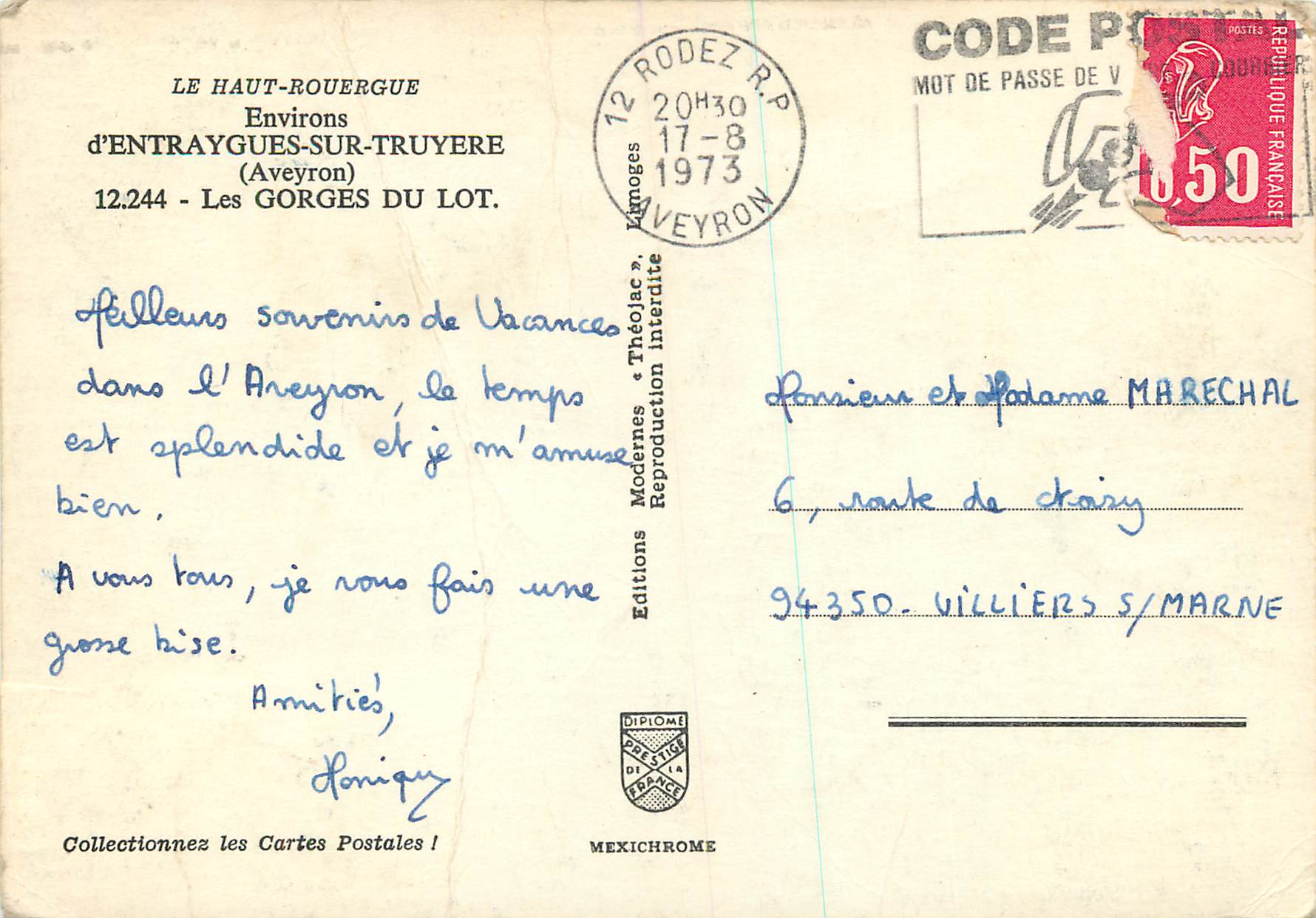 CPM Environs d'Entraygues sur Truyere (Aveyron) Le Haut Rouergue Les Gorges du Lot — Rückseite