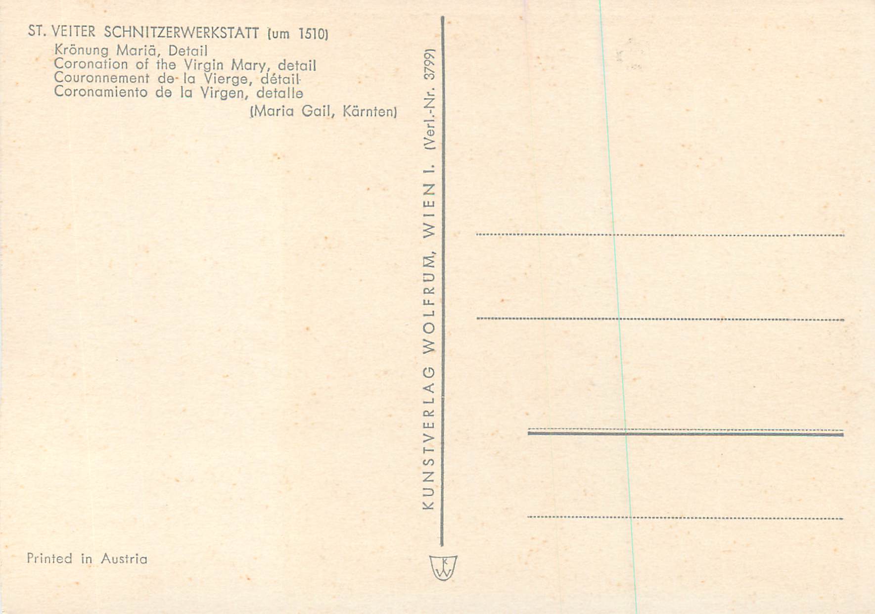 CPM Couronnement de la Vierge Detail St Veiter Schnitzerwerkstatt (um 1510) — Rückseite