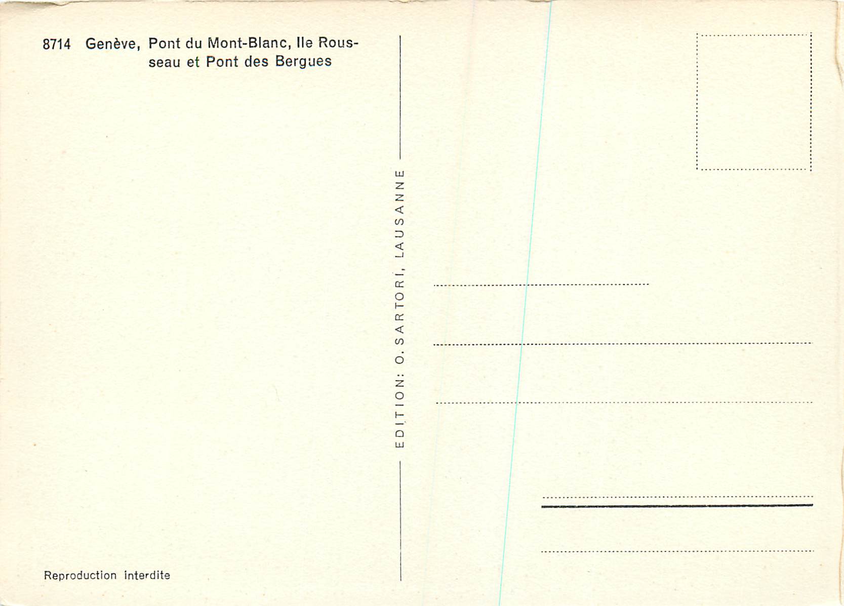 CPM Geneve Pont du Mont Blanc Ile Rousseau et Pont des Bergues — Verso