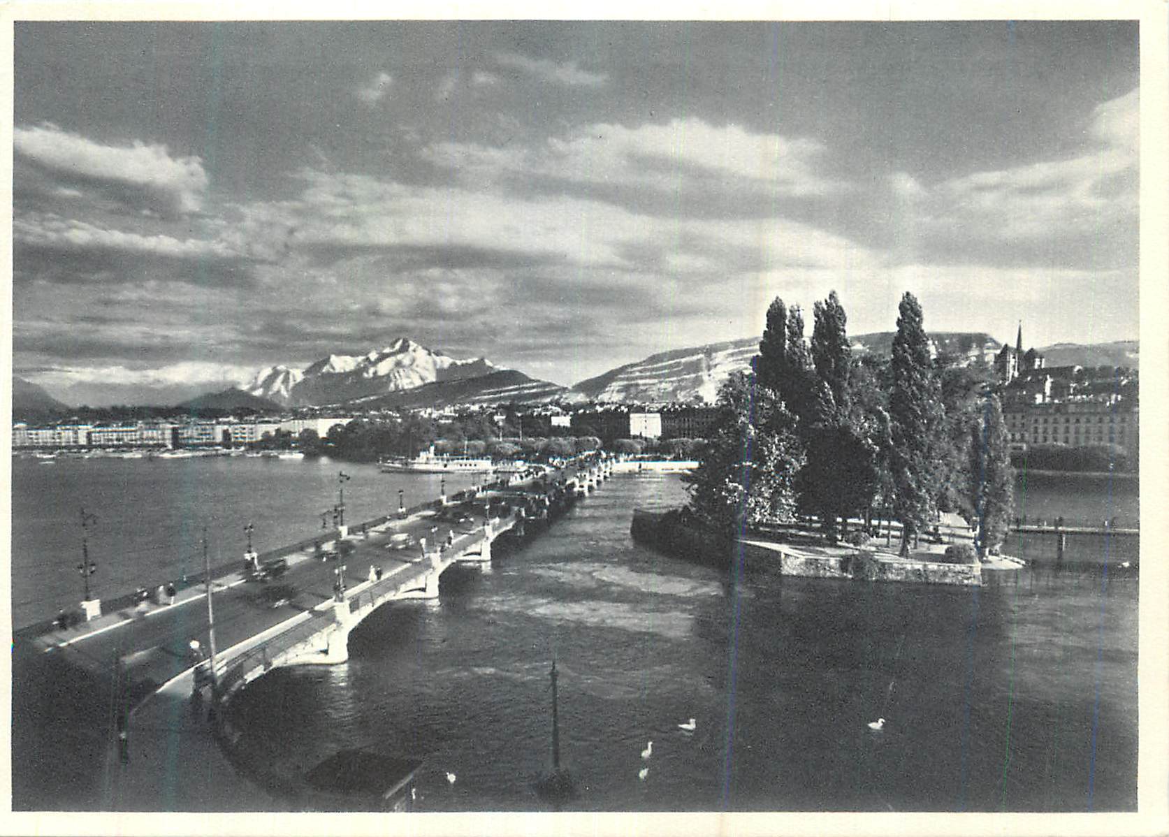 CPM Geneve Ile J J Rousseau et Mont Blanc