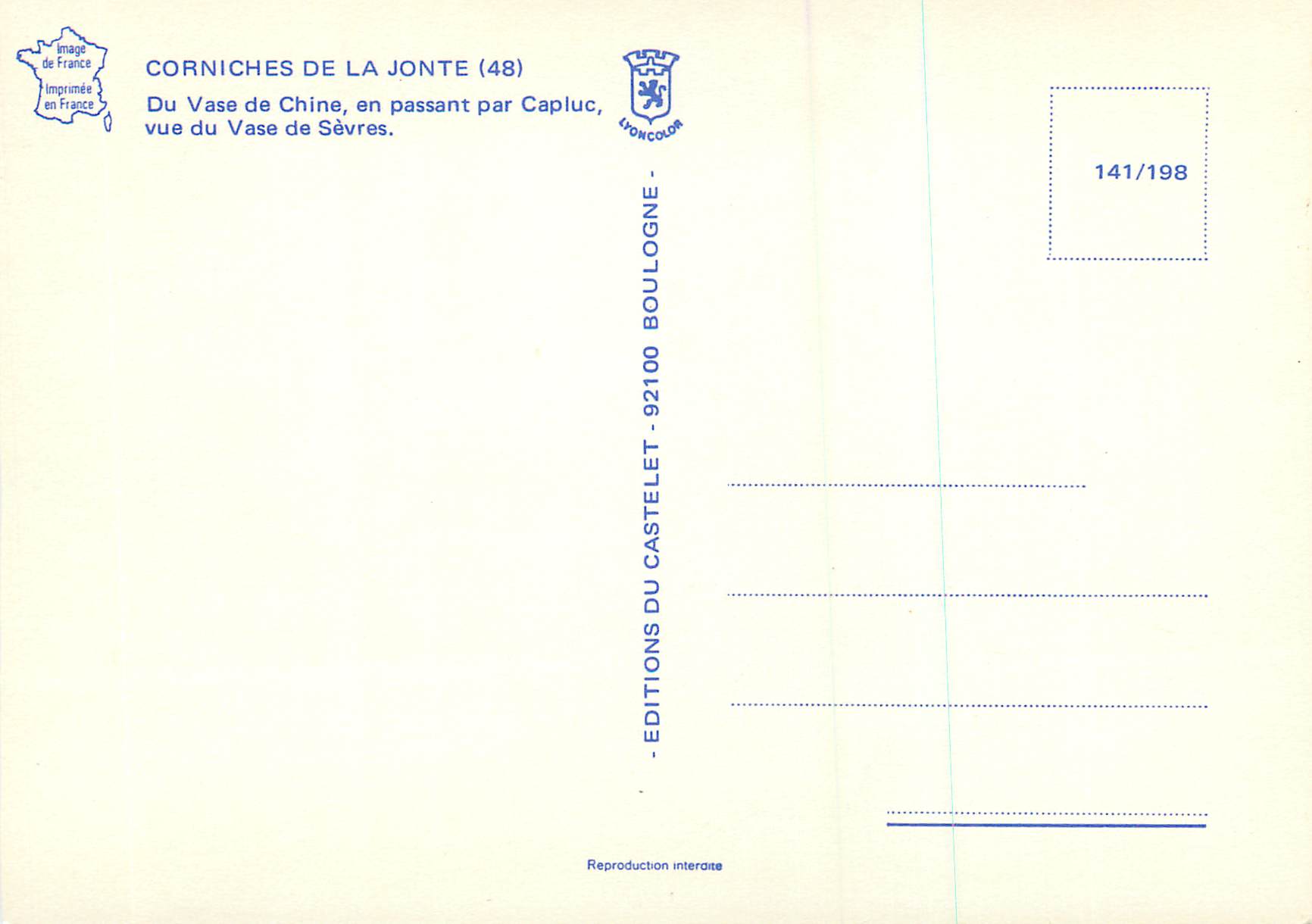 Corniches de La Jonte (48) — Du Vase de Chine, en passant par Capluc, vue du Vase de Sèvres — Éditions du Castelet — Verso