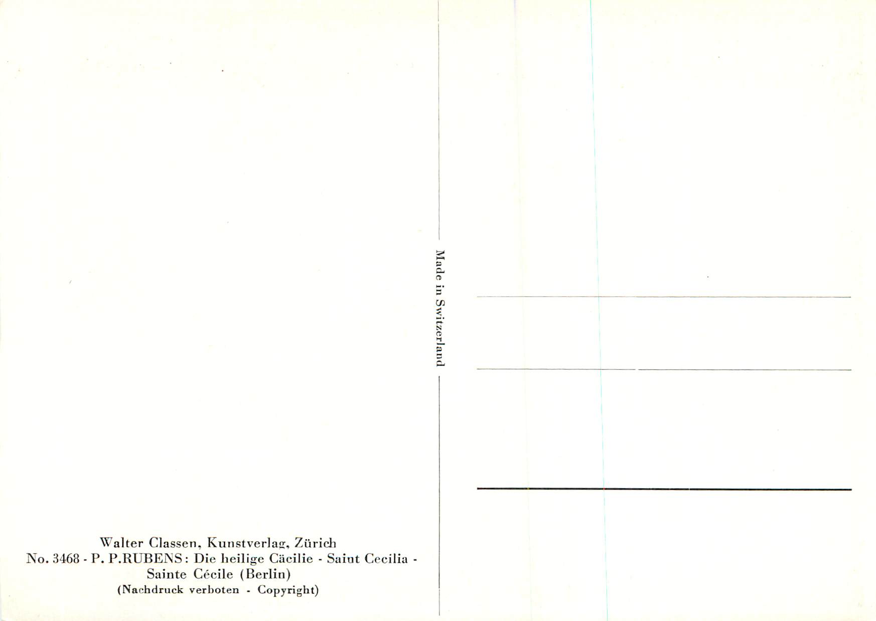CPM Sainte Cecile (Berlin) Walter Classen Kunstverlag Zurich P P Rubens Die Heilege — Back