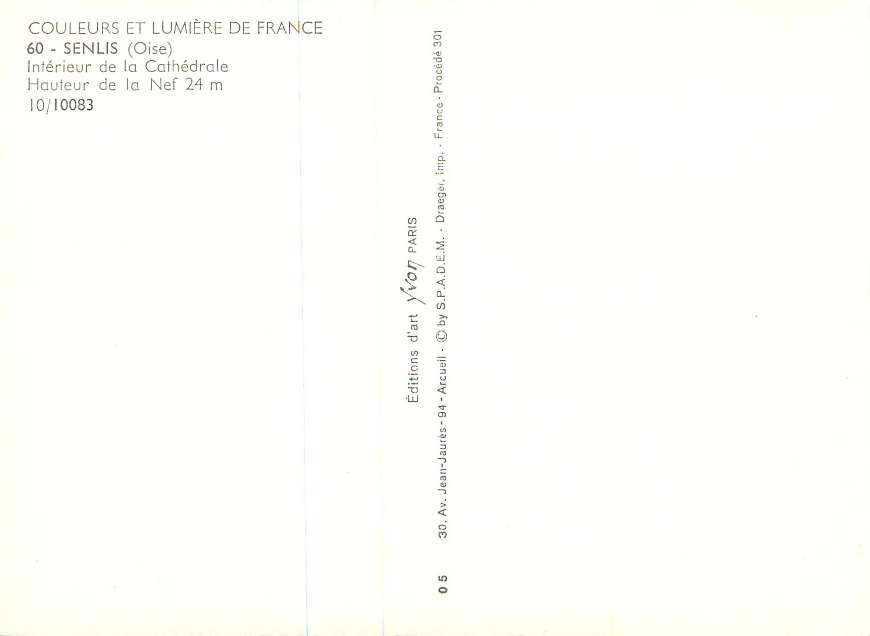 Intérieur de la cathédrale de Senlis — Hauteur de la nef 24 m — Éditions d'art Yvon — Verso