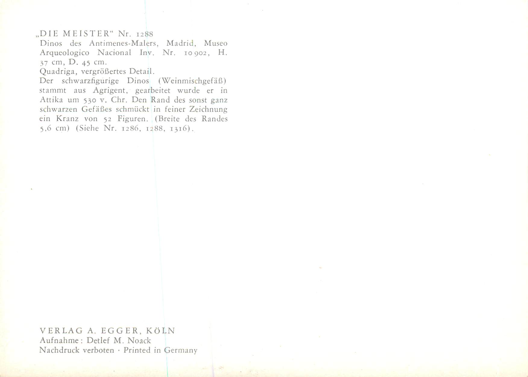 Dinos d'Antimenes — détail de décor — Verlag A. Egger, Cologne, n° 1288 — Back