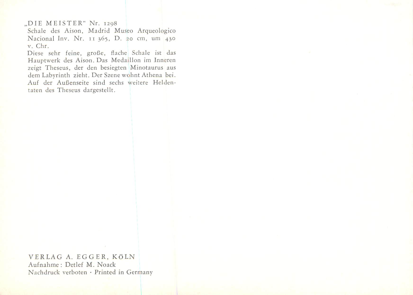 Schale des Aison — Thésée et le Minotaure — Verlag A. Egger, Köln — Rückseite