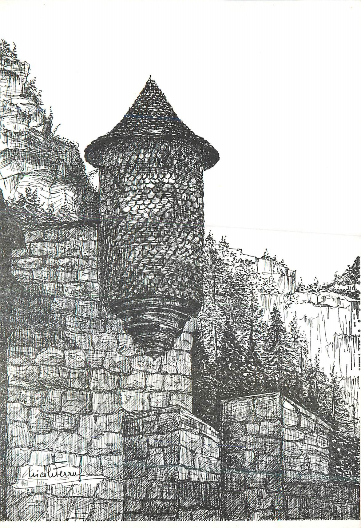 Château de La Caze — L'échauguette de la tour Nord dominant le Tarn — Édité par "La Dendrète"